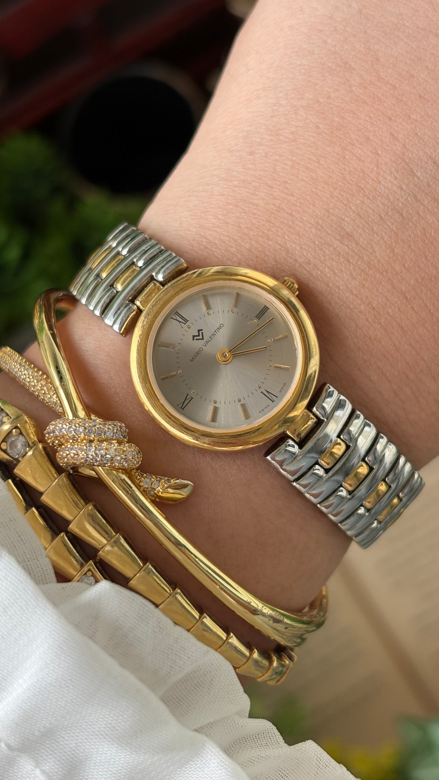 Vintage Mario Valentino Swiss Watch in Two-Tone Silver Dial Quartz