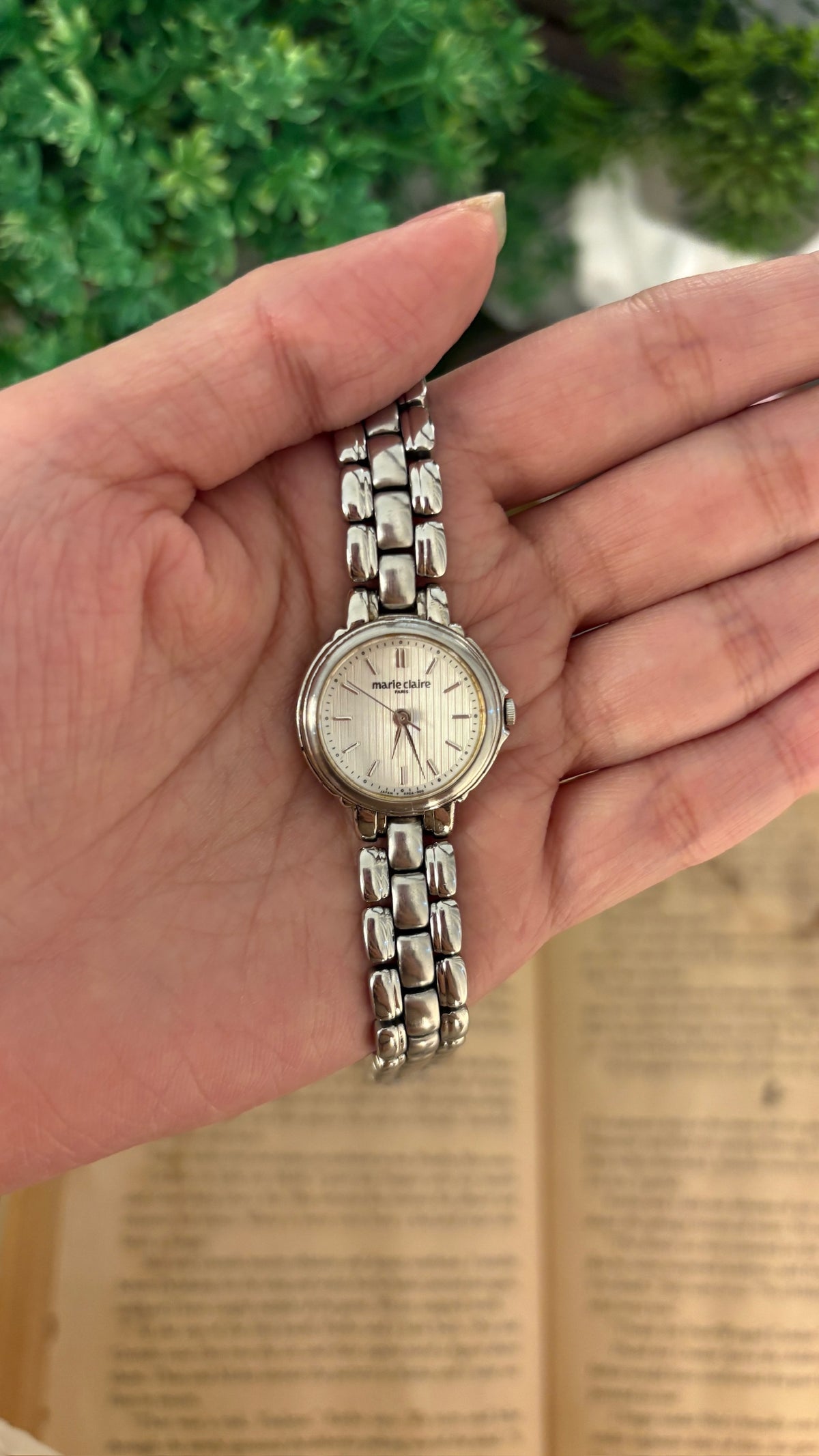 Vintage Marie Claire Stripes Dial Classic Watch in Silver Tone Quartz