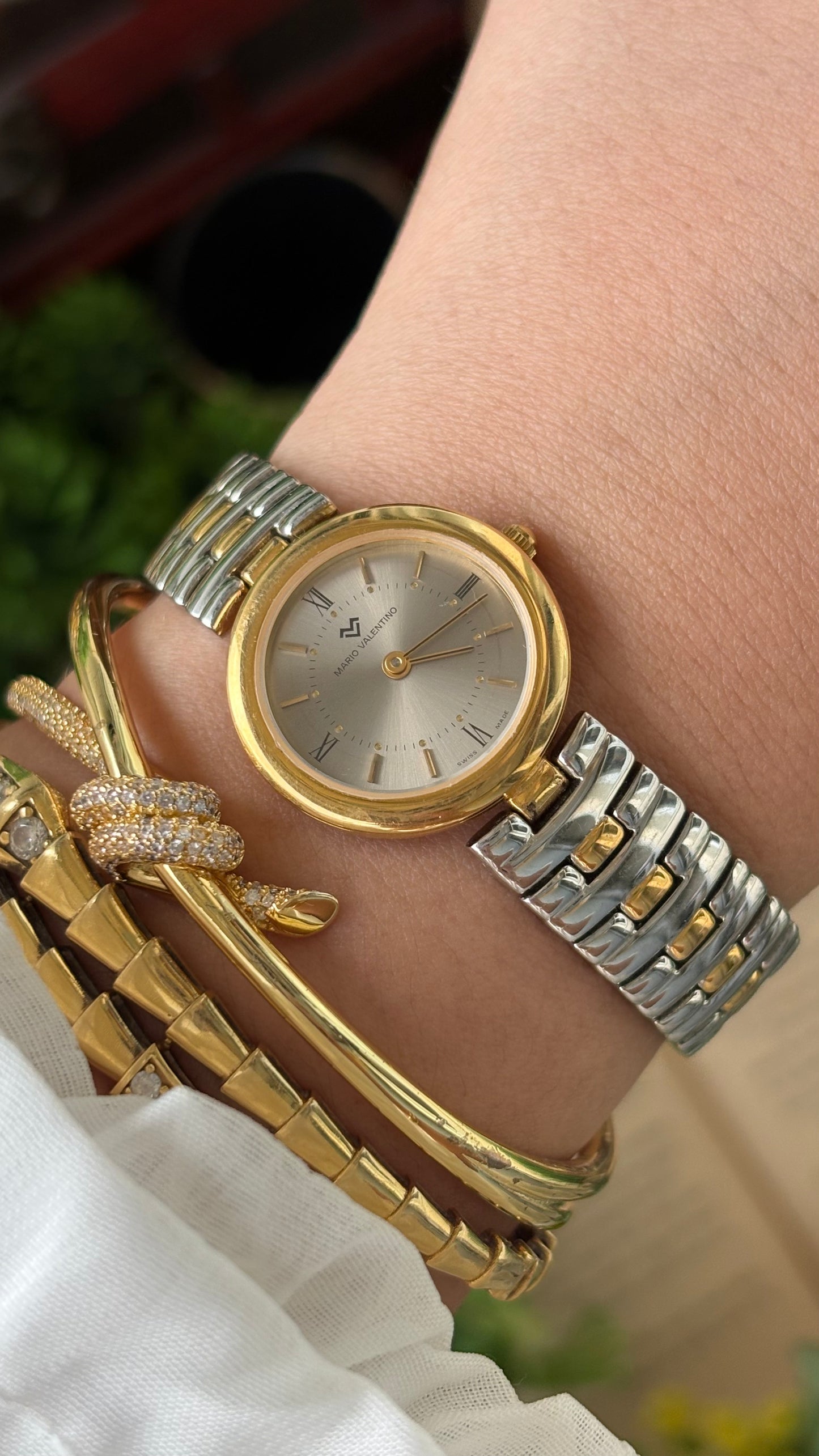 Vintage Mario Valentino Swiss Watch in Two-Tone Silver Dial Quartz