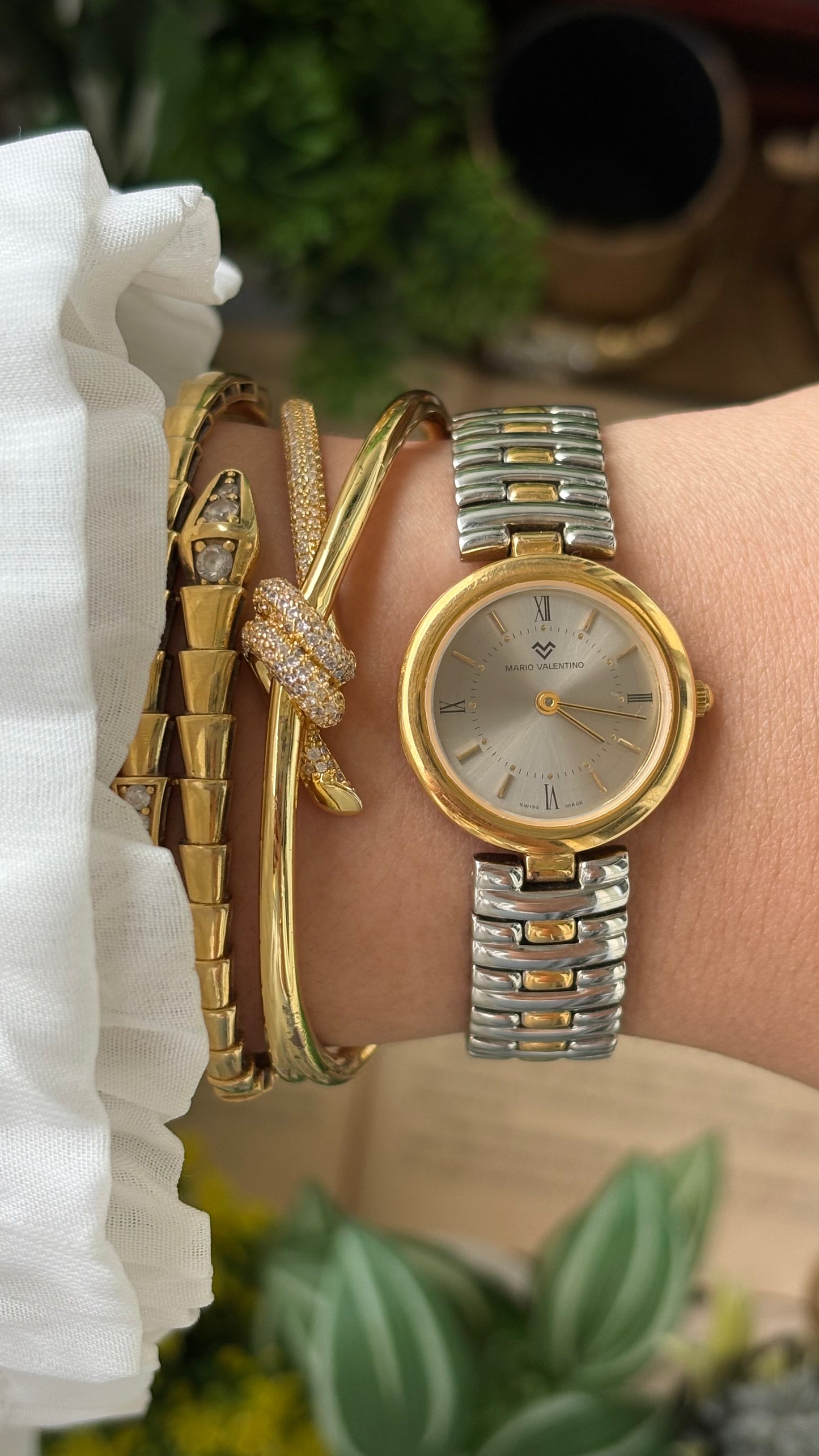 Vintage Mario Valentino Swiss Watch in Two-Tone Silver Dial Quartz