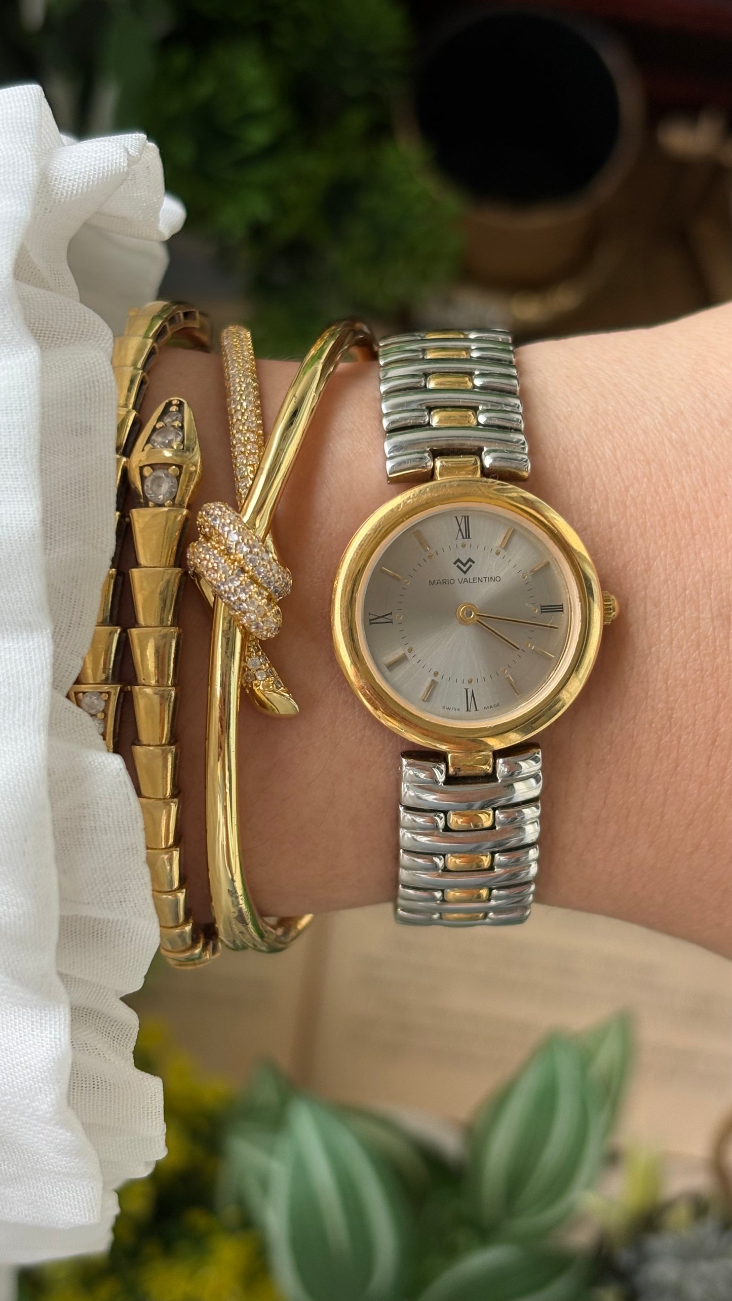 Vintage Mario Valentino Swiss Watch in Two-Tone Silver Dial Quartz