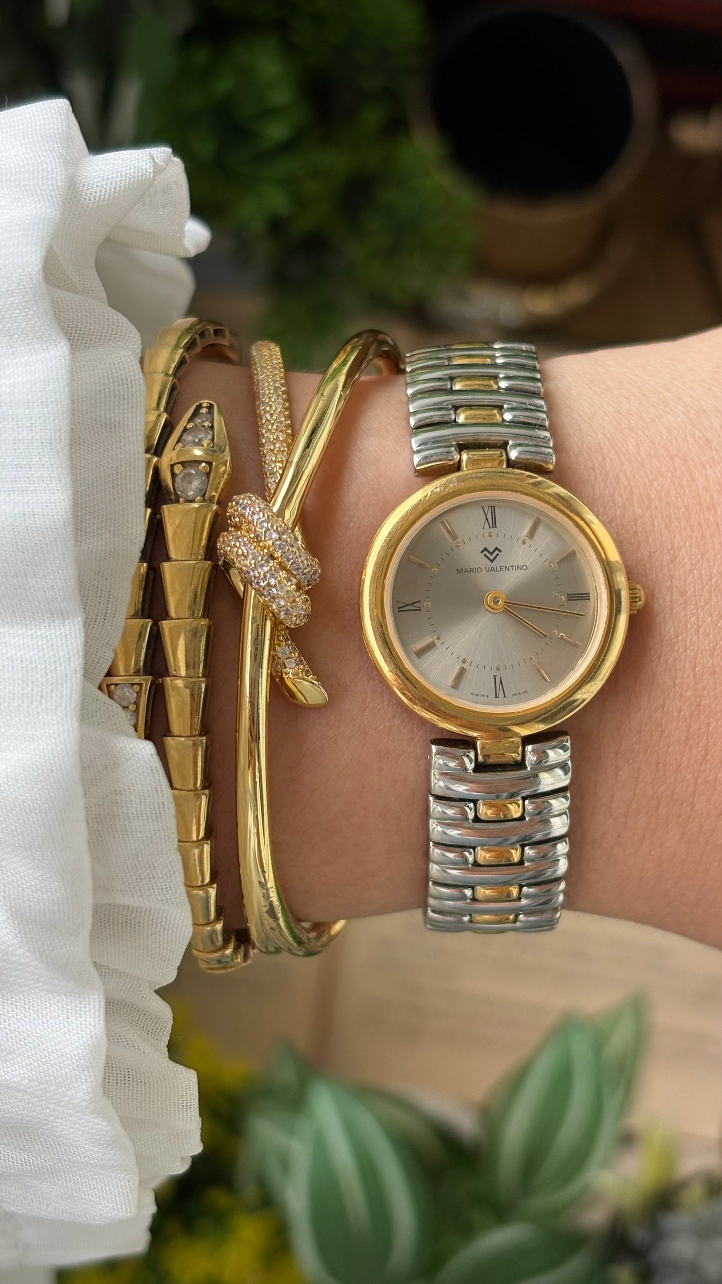 Vintage Mario Valentino Swiss Watch in Two-Tone Silver Dial Quartz