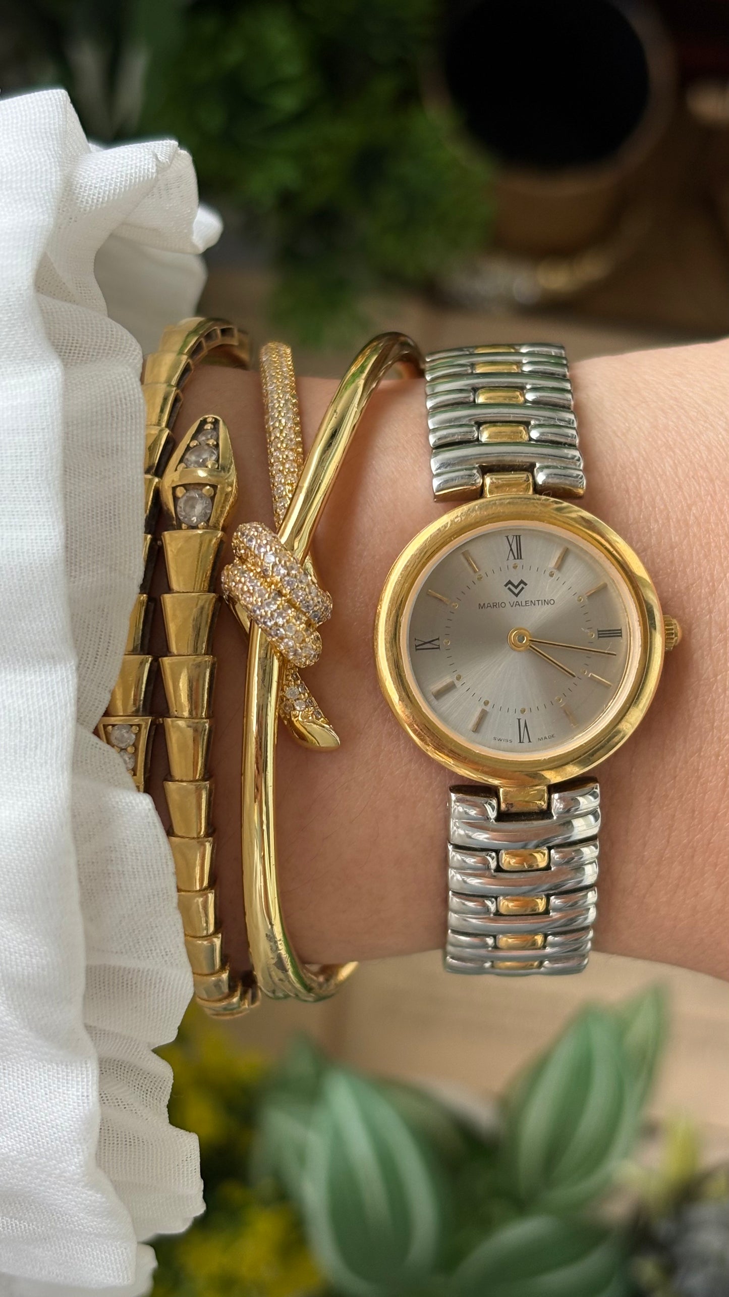 Vintage Mario Valentino Swiss Watch in Two-Tone Silver Dial Quartz