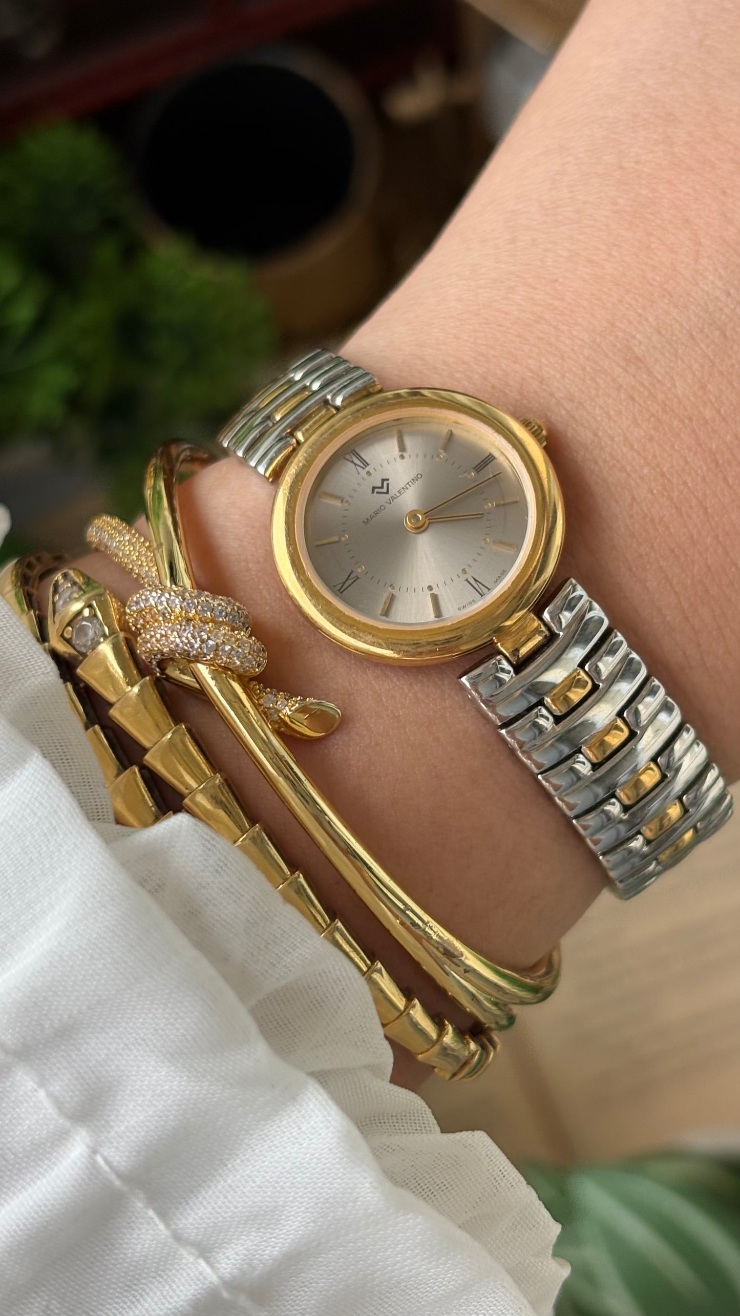 Vintage Mario Valentino Swiss Watch in Two-Tone Silver Dial Quartz