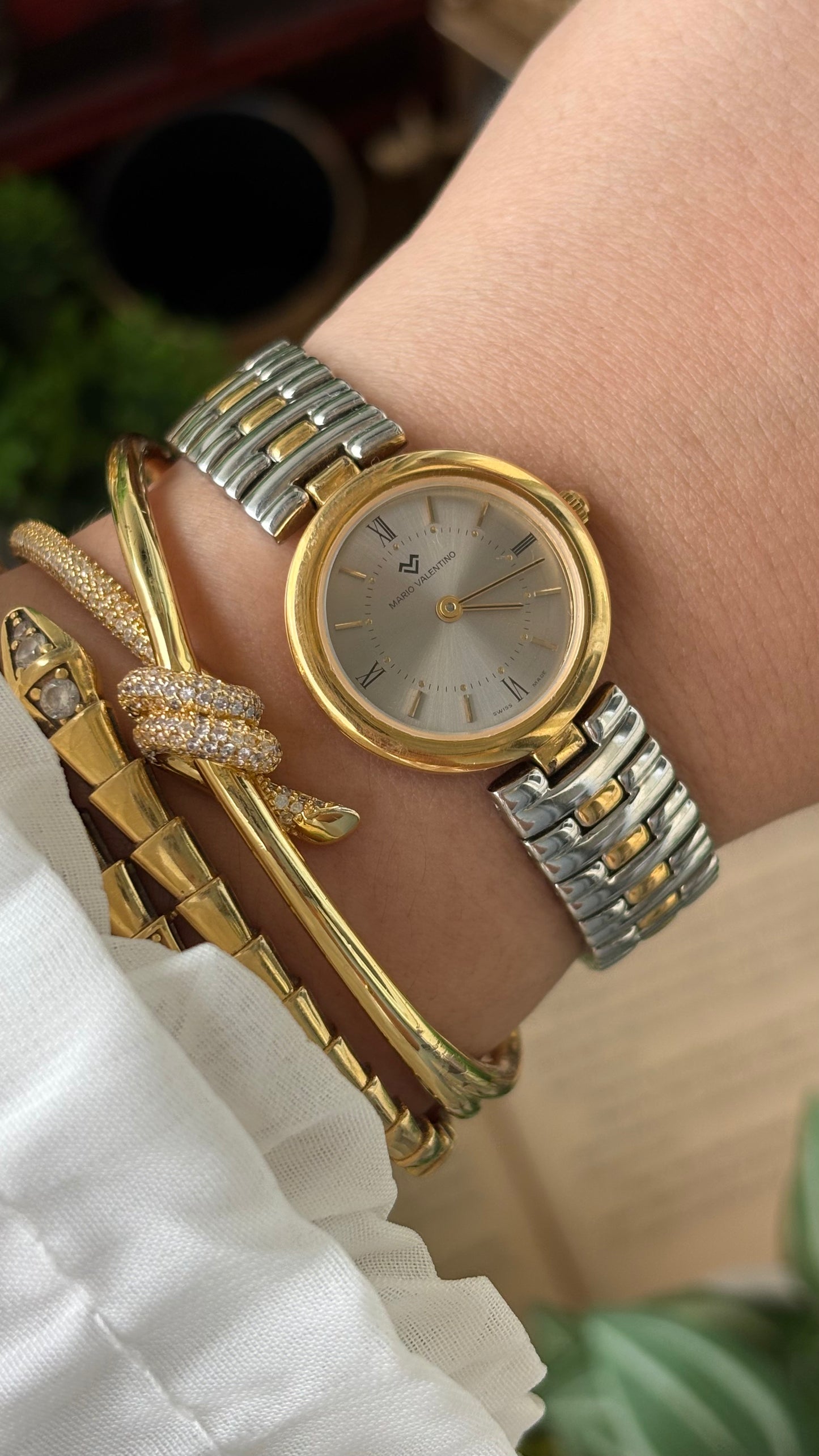 Vintage Mario Valentino Swiss Watch in Two-Tone Silver Dial Quartz