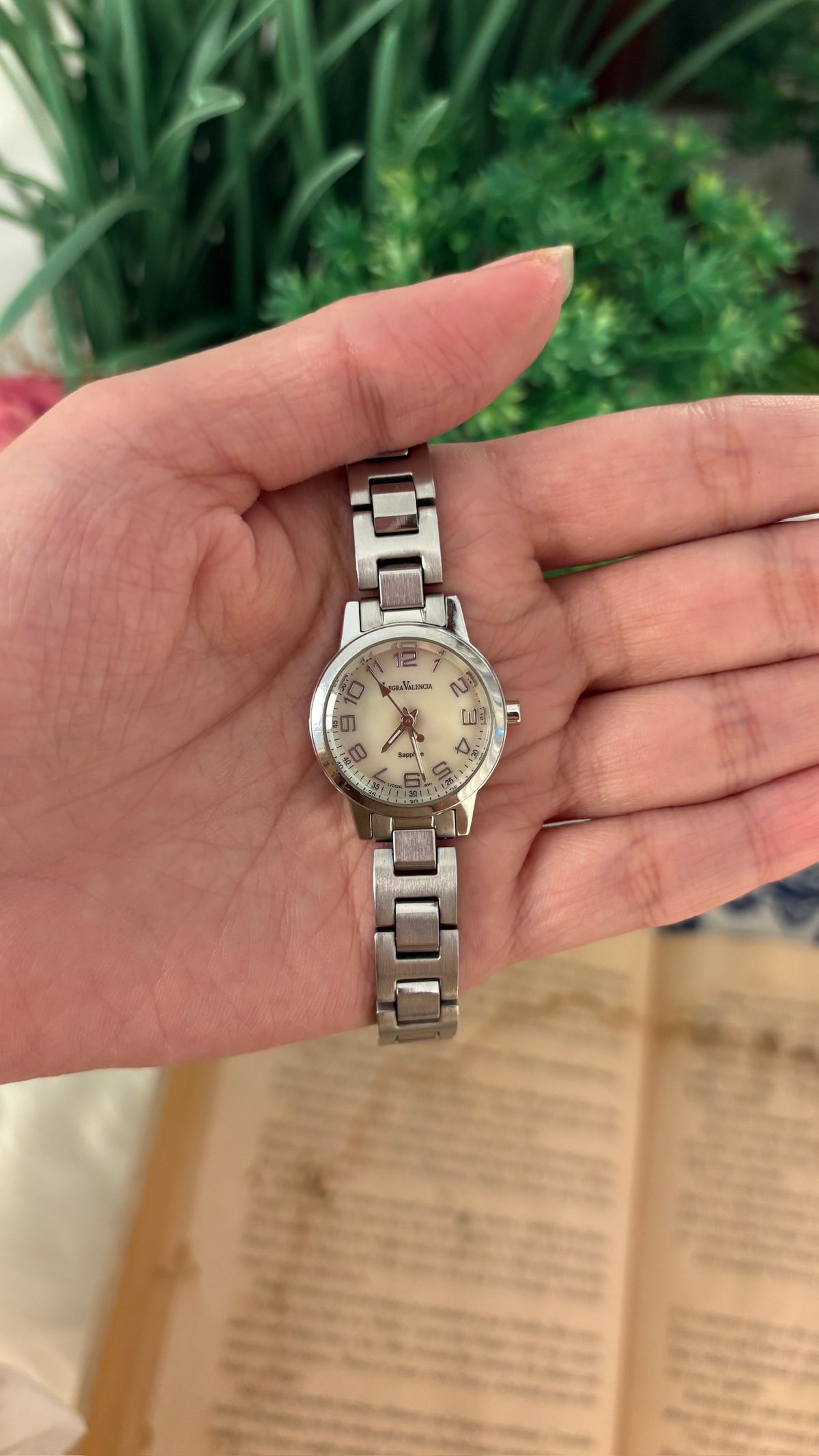Rare Legra Valencia Mother of Pearl Dial Sapphire Glass Watch in Silver Tone Quartz