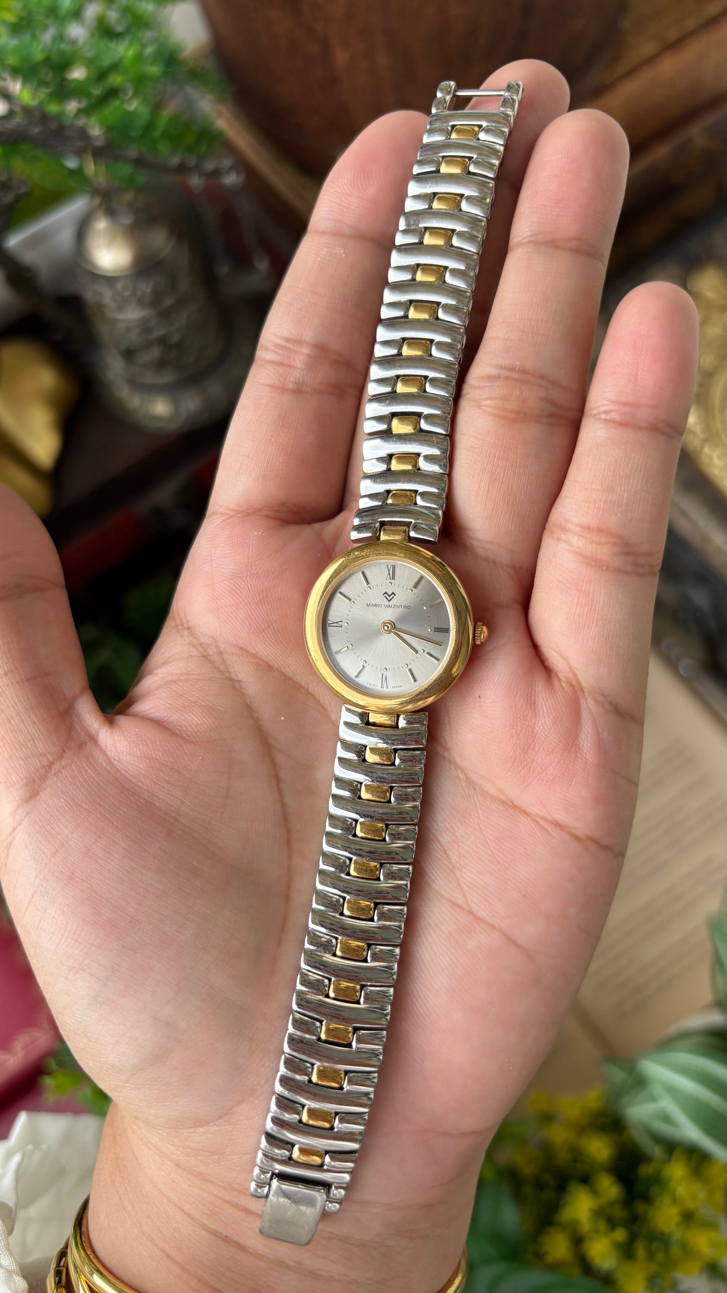 Vintage Mario Valentino Swiss Watch in Two-Tone Silver Dial Quartz