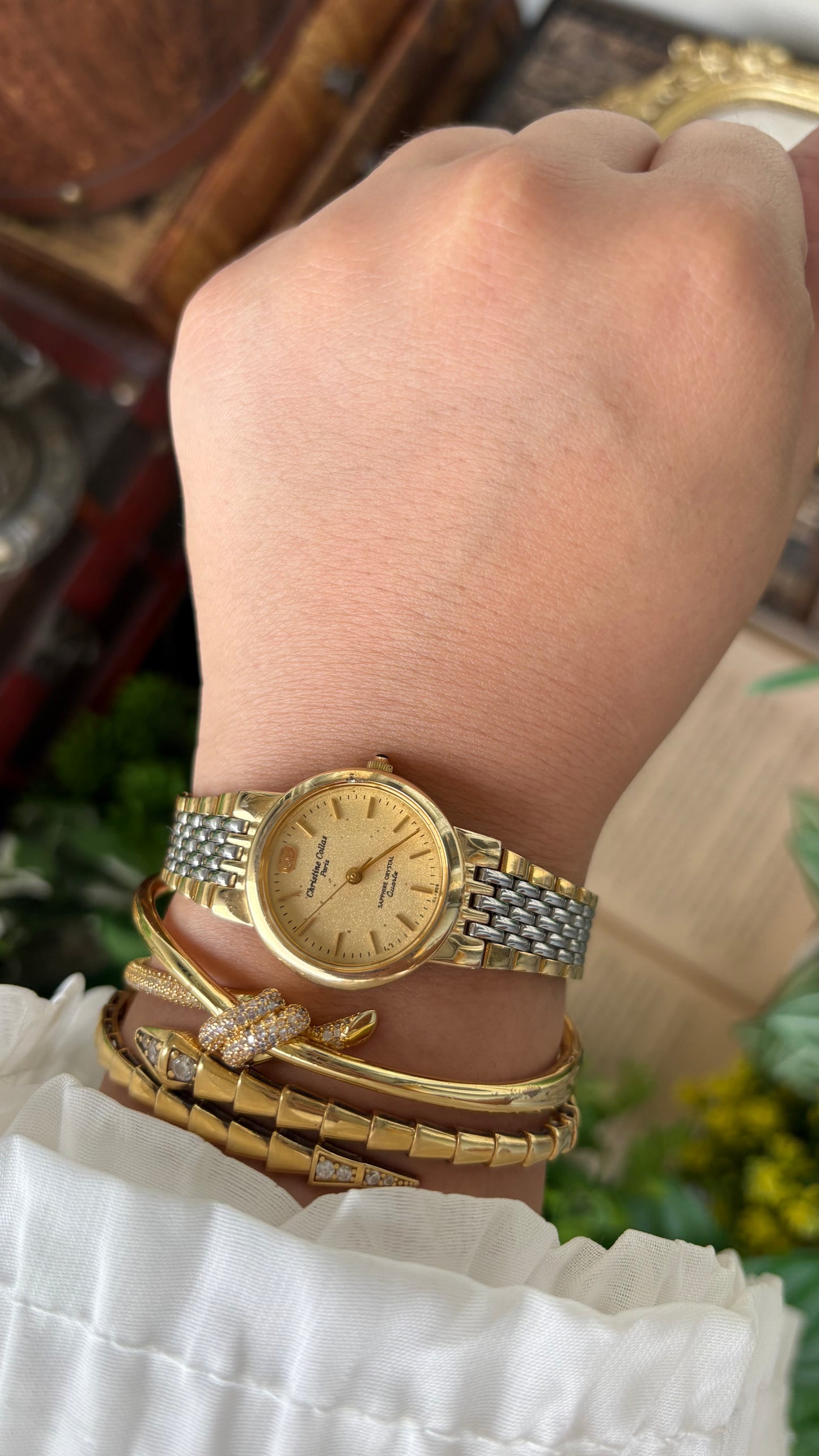 Vintage Christine Collas Paris Sapphire Crystal in Two-Tone Sandblast Dial Quartz