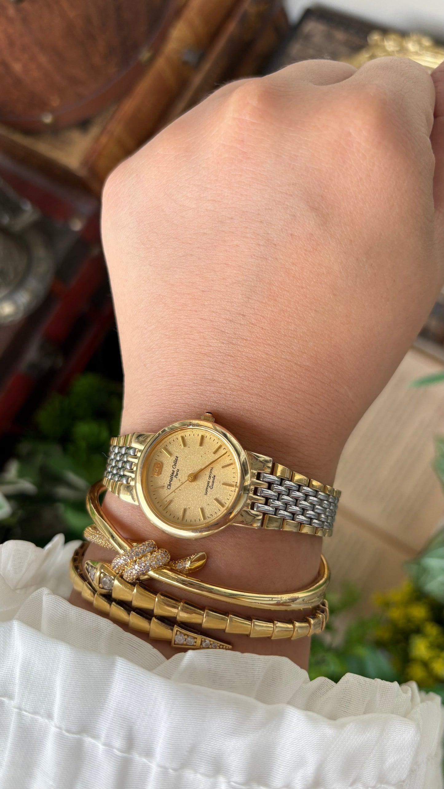 Vintage Christine Collas Paris Sapphire Crystal in Two-Tone Sandblast Dial Quartz