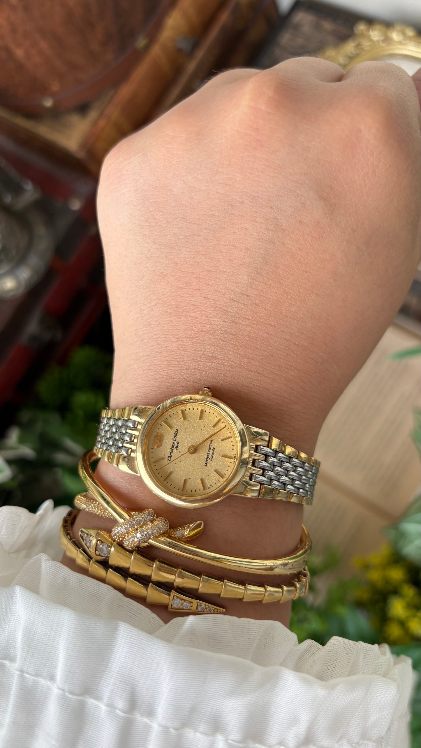 Vintage Christine Collas Paris Sapphire Crystal in Two-Tone Sandblast Dial Quartz