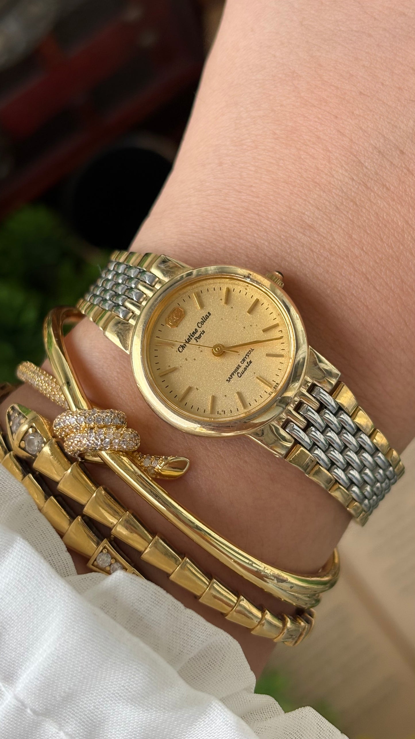 Vintage Christine Collas Paris Sapphire Crystal in Two-Tone Sandblast Dial Quartz