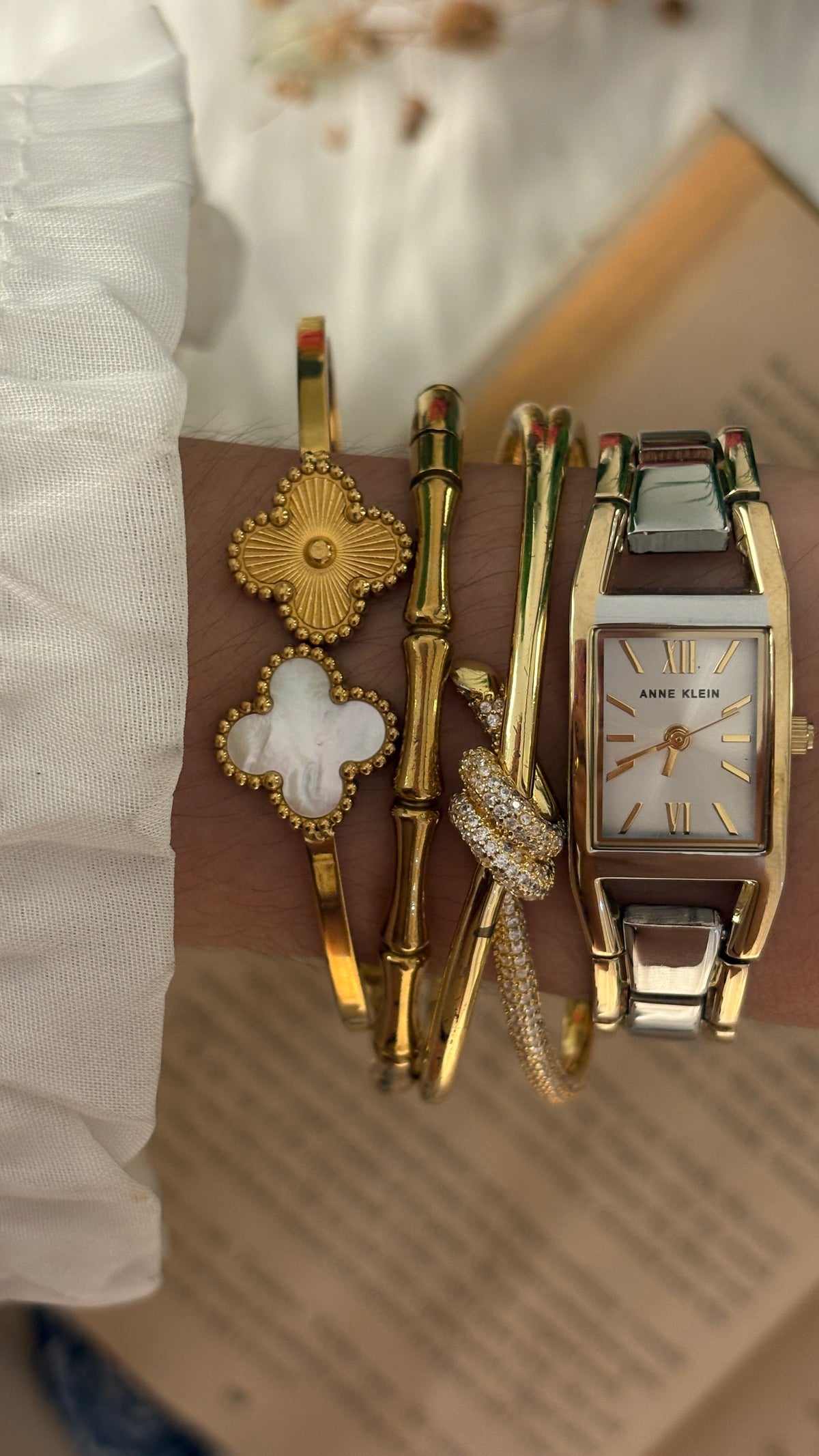 Dainty Vintage Anne Klein Mini Tank Watch in Two-Tone Quartz