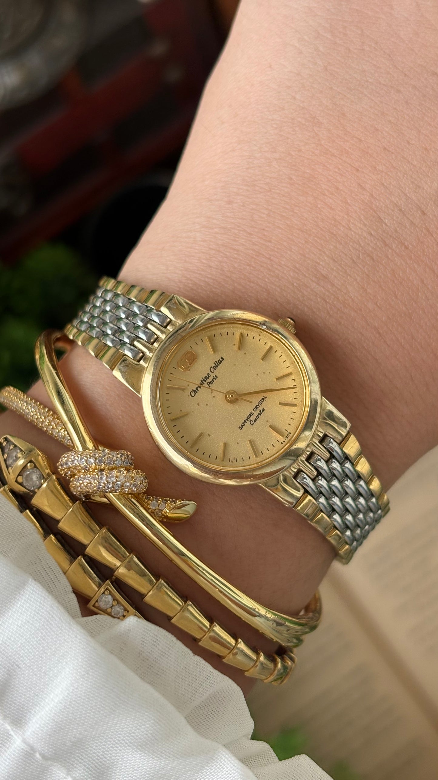 Vintage Christine Collas Paris Sapphire Crystal in Two-Tone Sandblast Dial Quartz