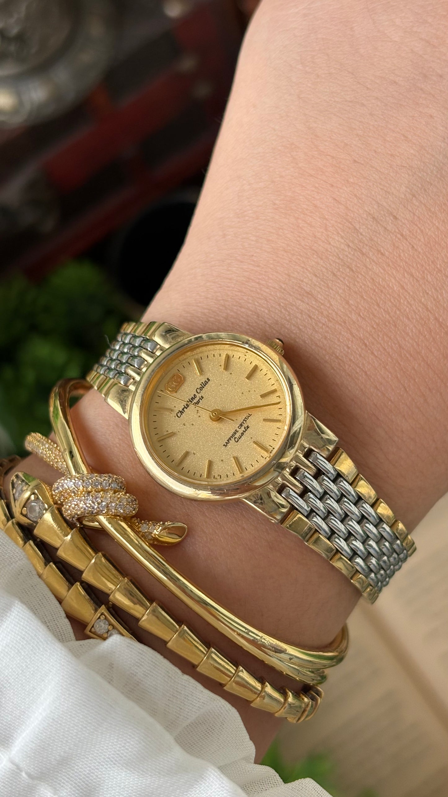 Vintage Christine Collas Paris Sapphire Crystal in Two-Tone Sandblast Dial Quartz