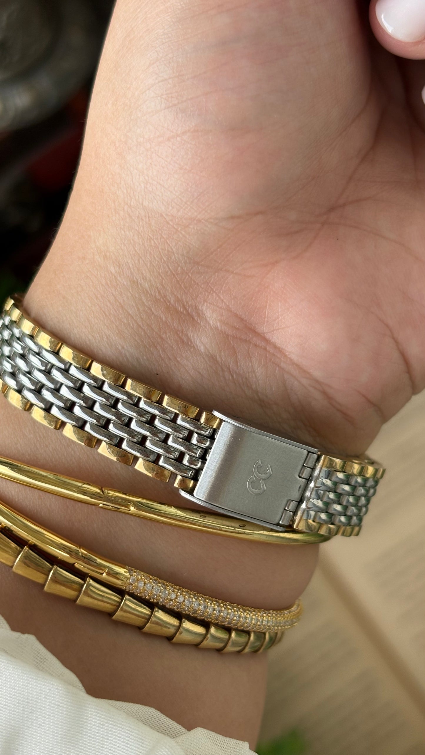 Vintage Christine Collas Paris Sapphire Crystal in Two-Tone Sandblast Dial Quartz