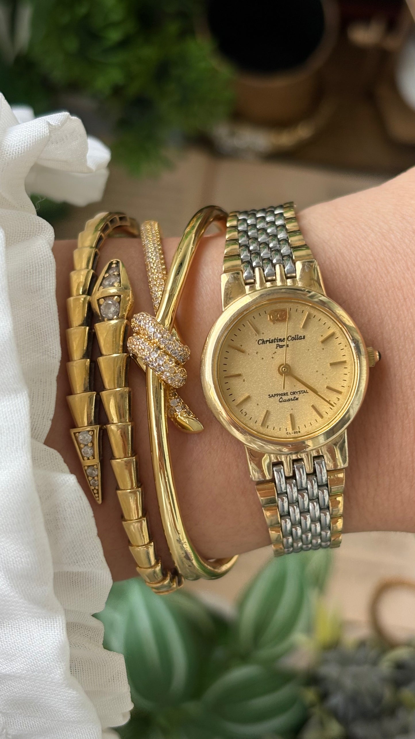 Vintage Christine Collas Paris Sapphire Crystal in Two-Tone Sandblast Dial Quartz