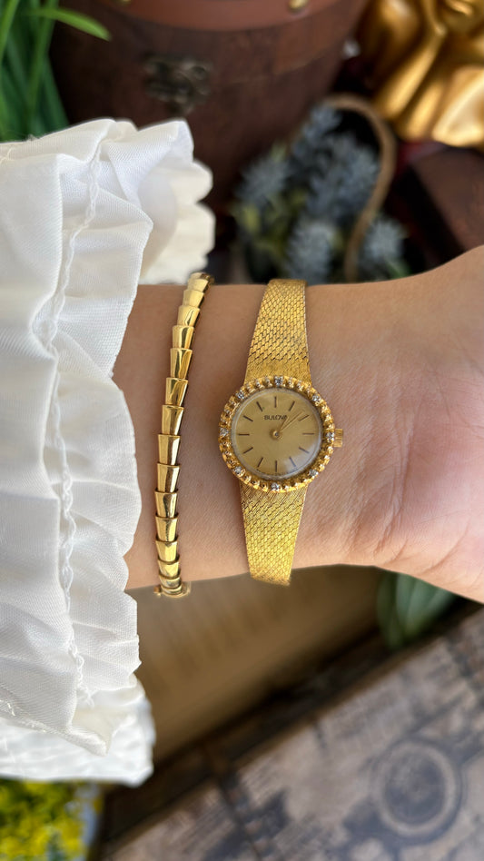Vintage Bulova Swiss Diamond Watch in Gold Tone