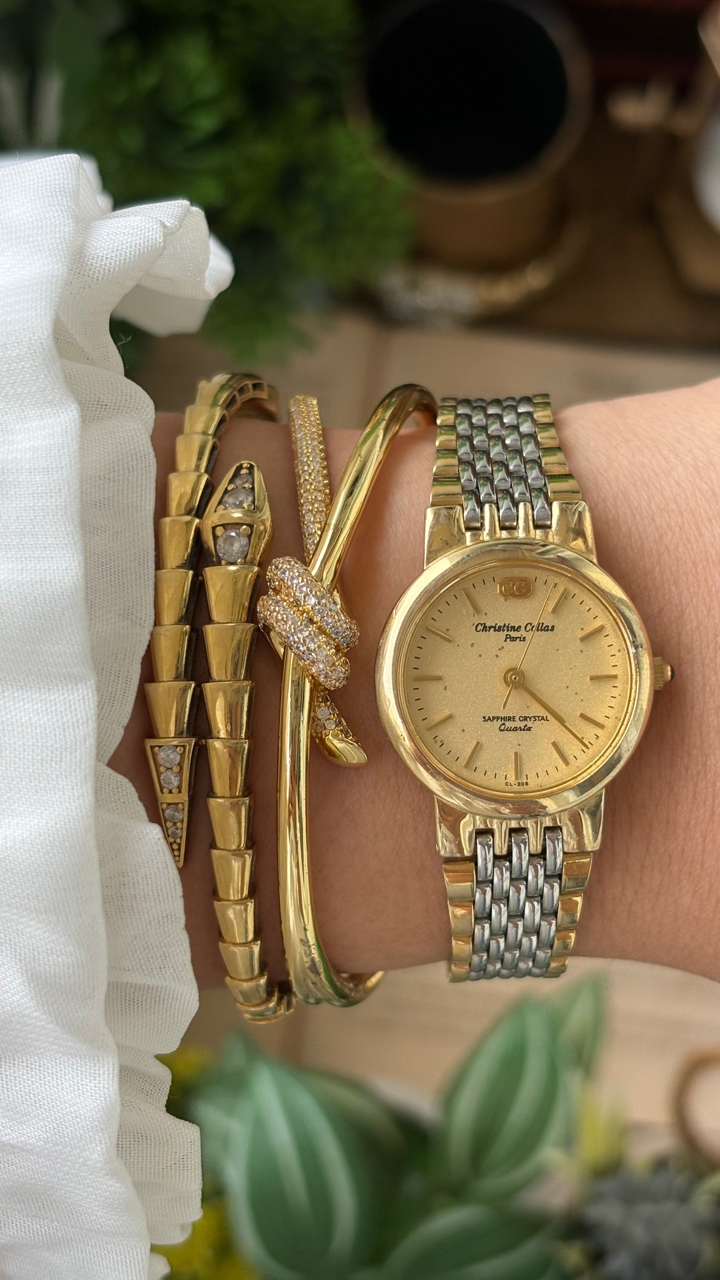 Vintage Christine Collas Paris Sapphire Crystal in Two-Tone Sandblast Dial Quartz