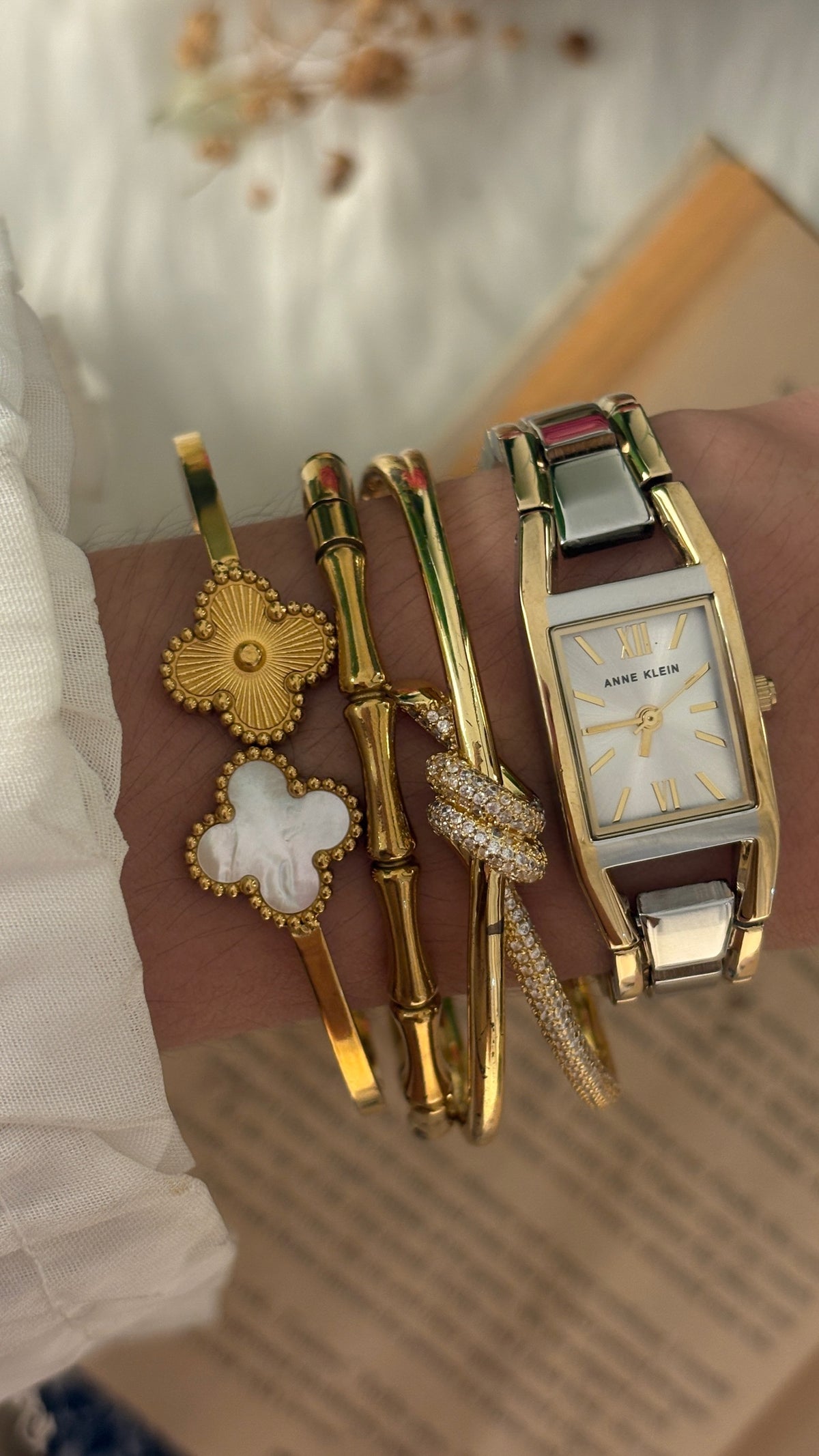 Dainty Vintage Anne Klein Mini Tank Watch in Two-Tone Quartz