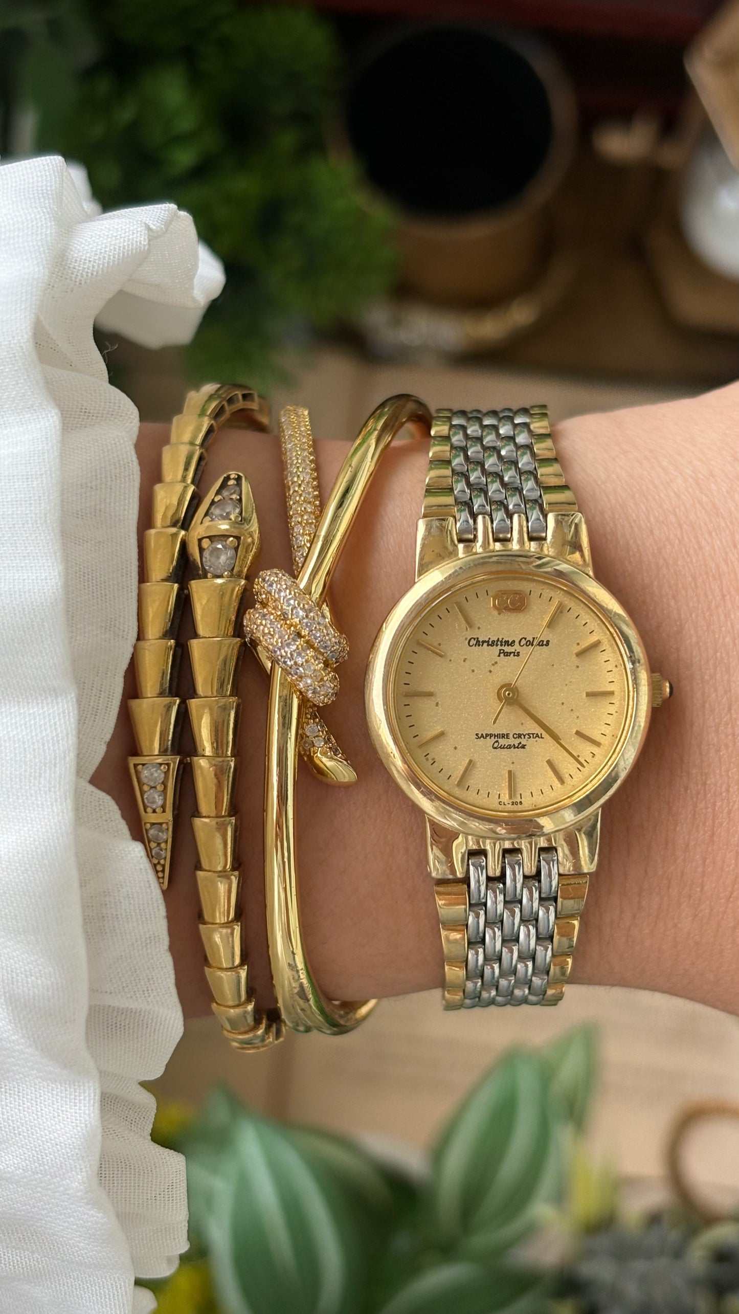 Vintage Christine Collas Paris Sapphire Crystal in Two-Tone Sandblast Dial Quartz