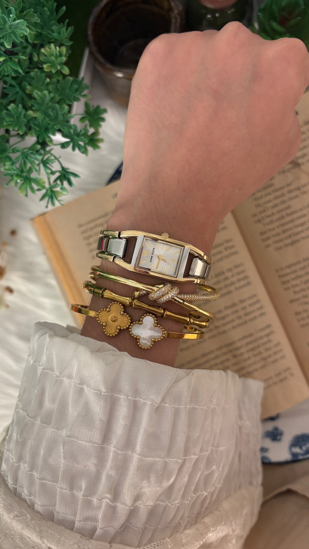 Dainty Vintage Anne Klein Mini Tank Watch in Two-Tone Quartz