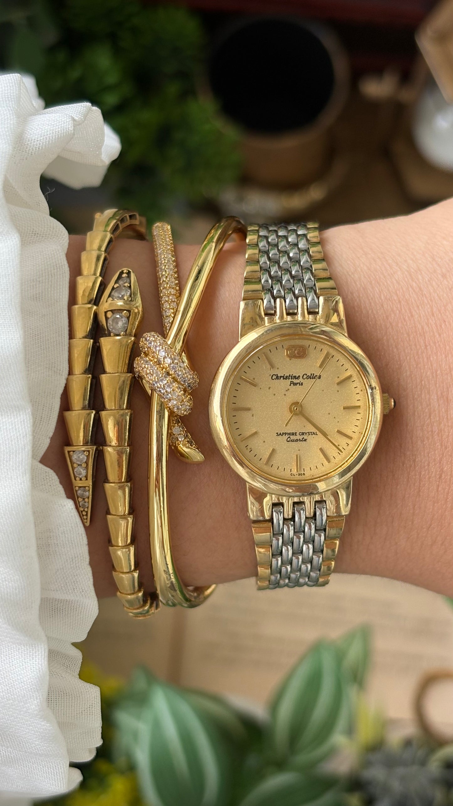 Vintage Christine Collas Paris Sapphire Crystal in Two-Tone Sandblast Dial Quartz