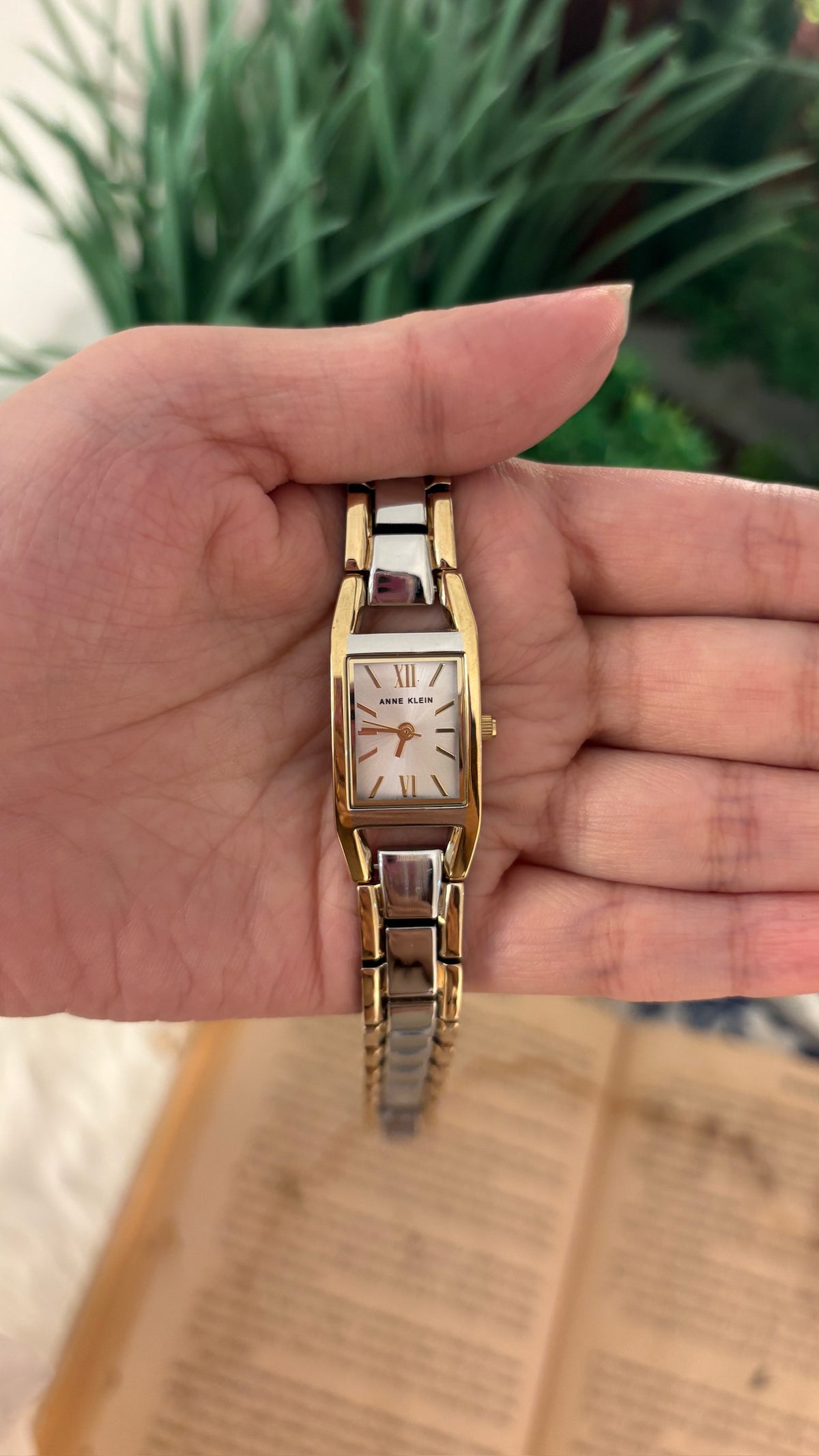 Dainty Vintage Anne Klein Mini Tank Watch in Two-Tone Quartz