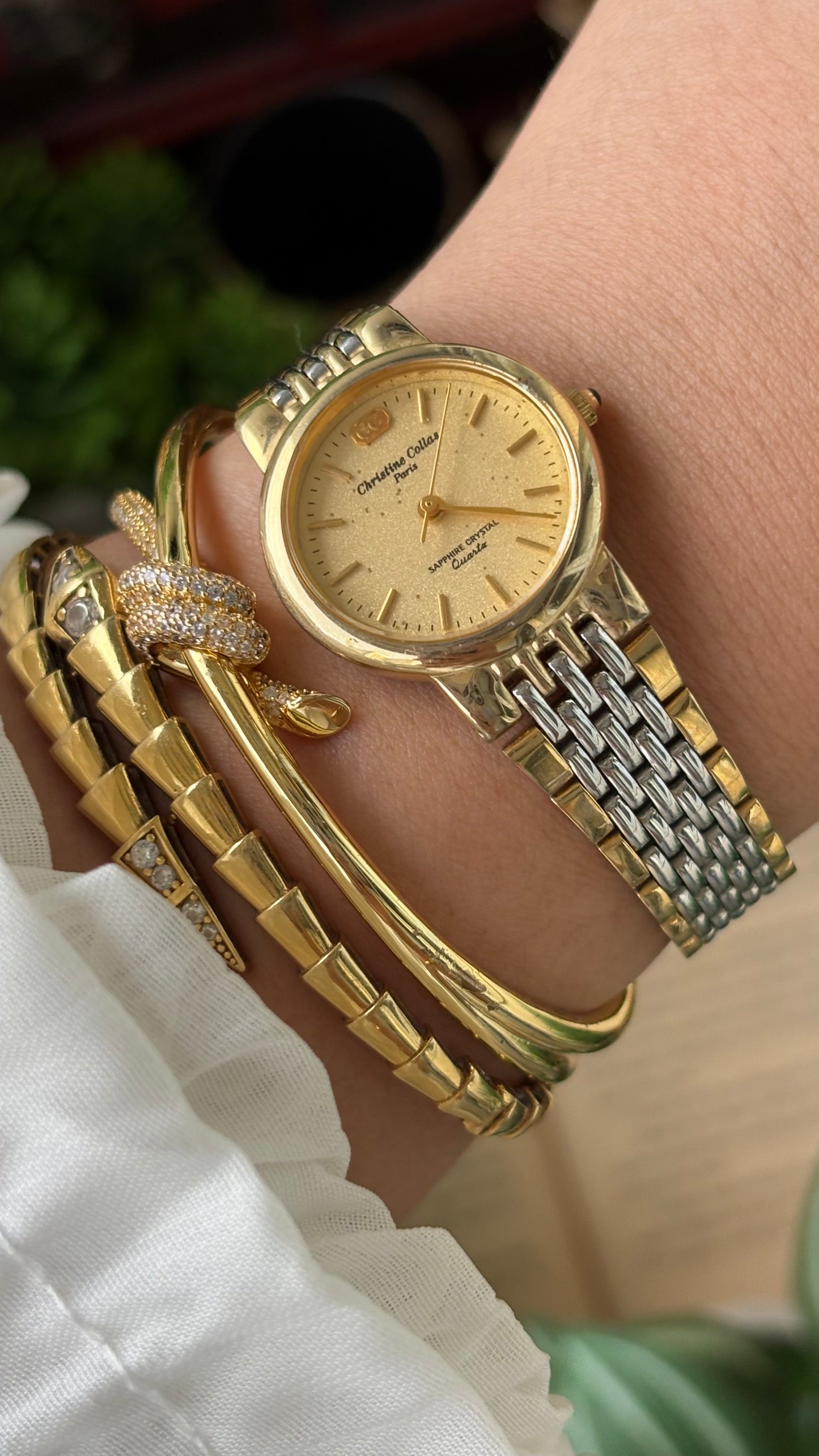 Vintage Christine Collas Paris Sapphire Crystal in Two-Tone Sandblast Dial Quartz