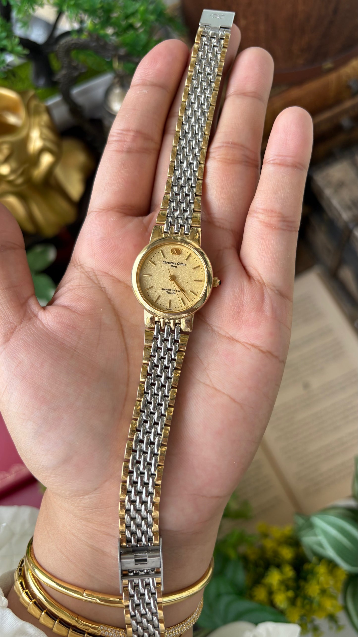 Vintage Christine Collas Paris Sapphire Crystal in Two-Tone Sandblast Dial Quartz