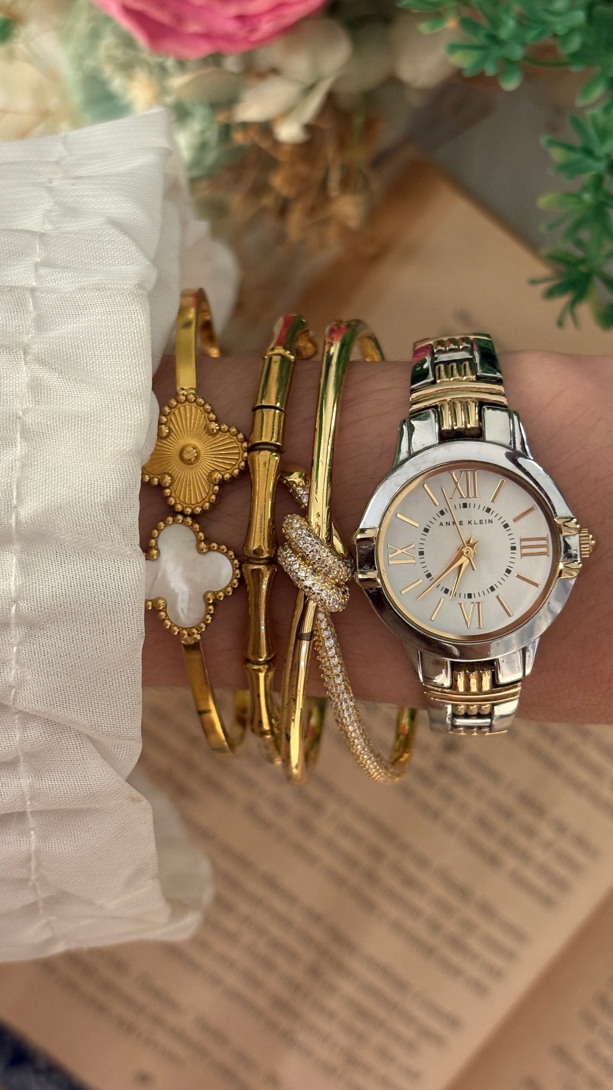 Vintage Anne Klein Gold Accent Classic Watch in Two-Tone Quartz