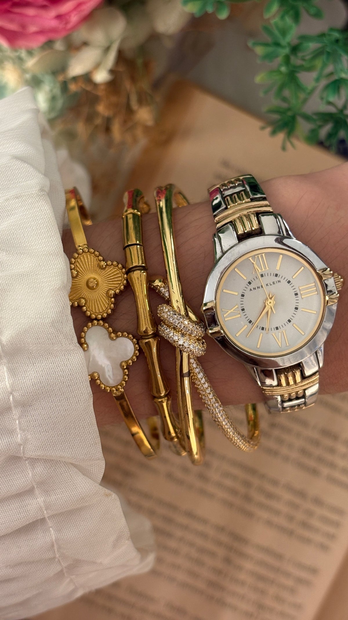 Vintage Anne Klein Gold Accent Classic Watch in Two-Tone Quartz