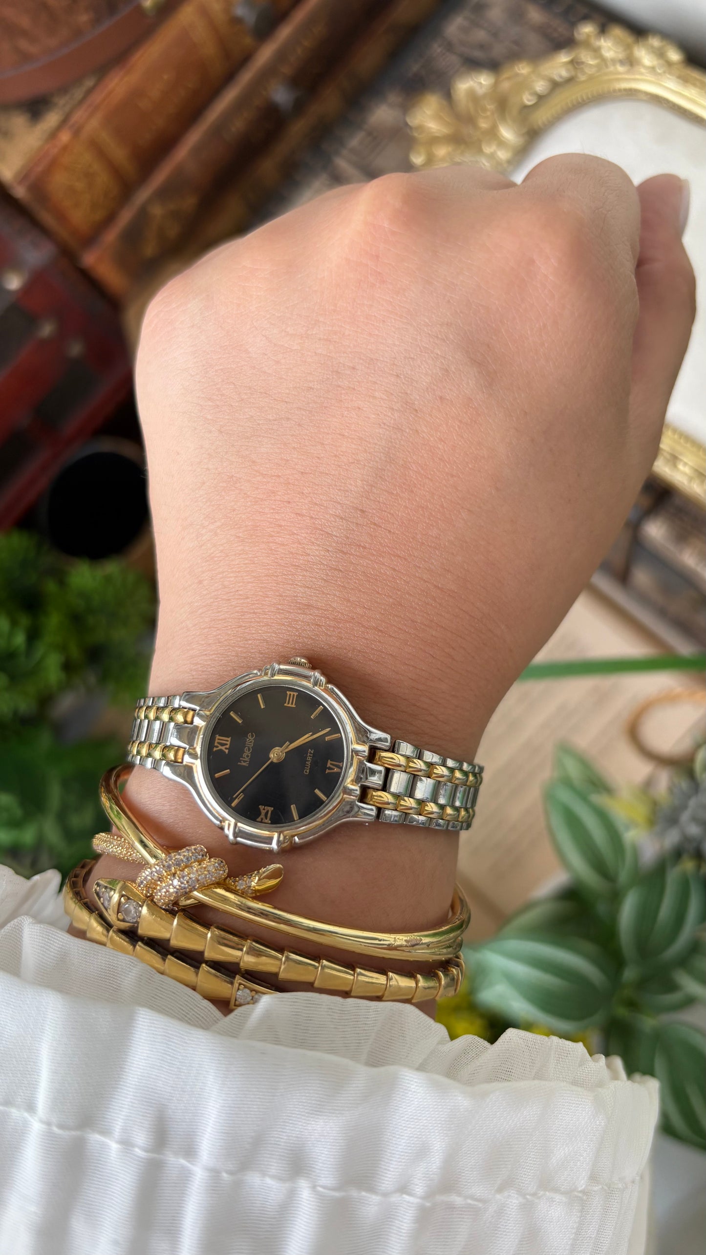 Vintage Klaeuse Watch in Two-Tone Black Minimalist Dial Quartz