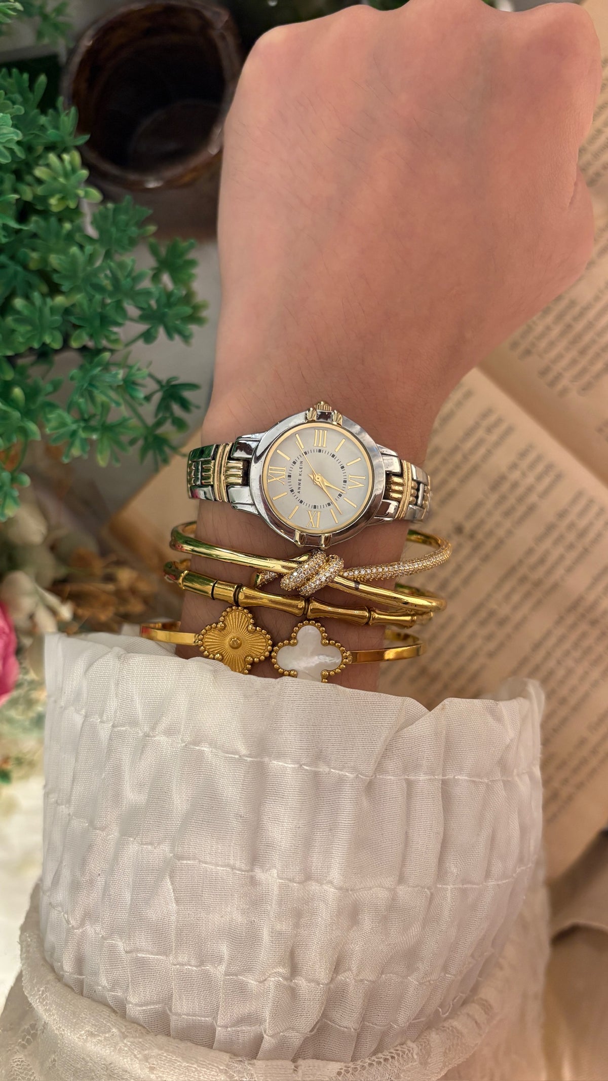 Vintage Anne Klein Gold Accent Classic Watch in Two-Tone Quartz