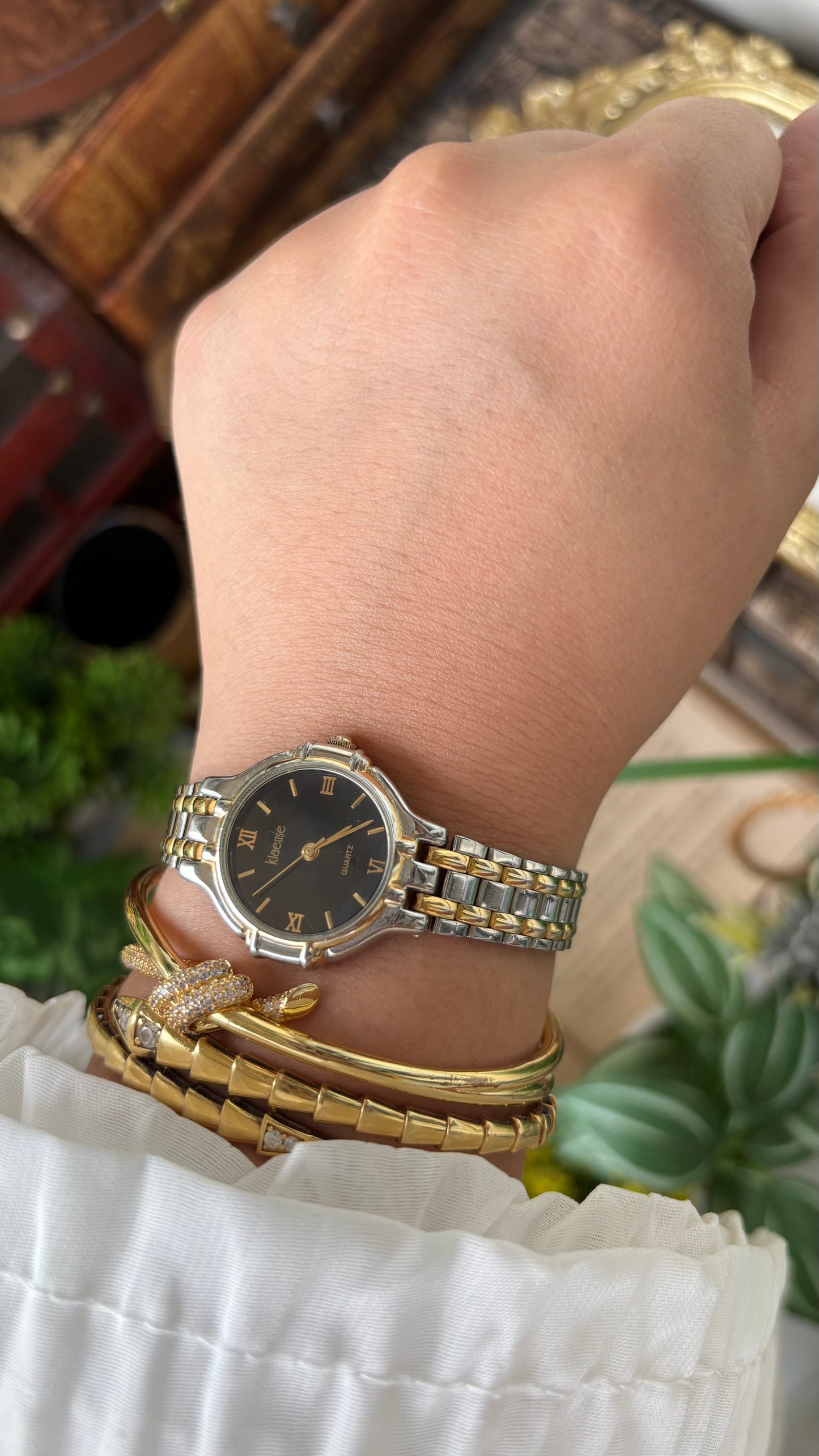 Vintage Klaeuse Watch in Two-Tone Black Minimalist Dial Quartz