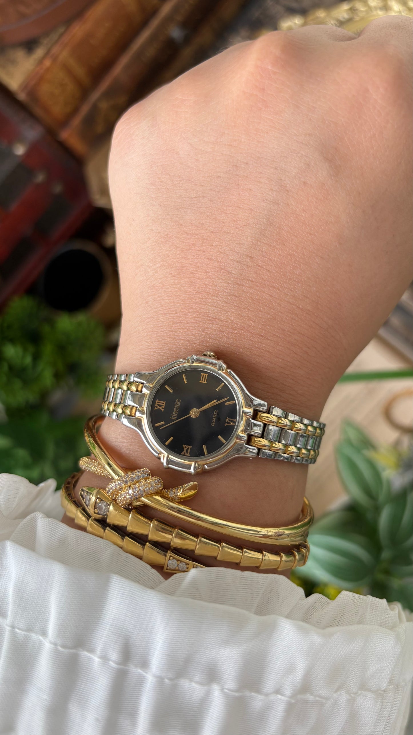 Vintage Klaeuse Watch in Two-Tone Black Minimalist Dial Quartz