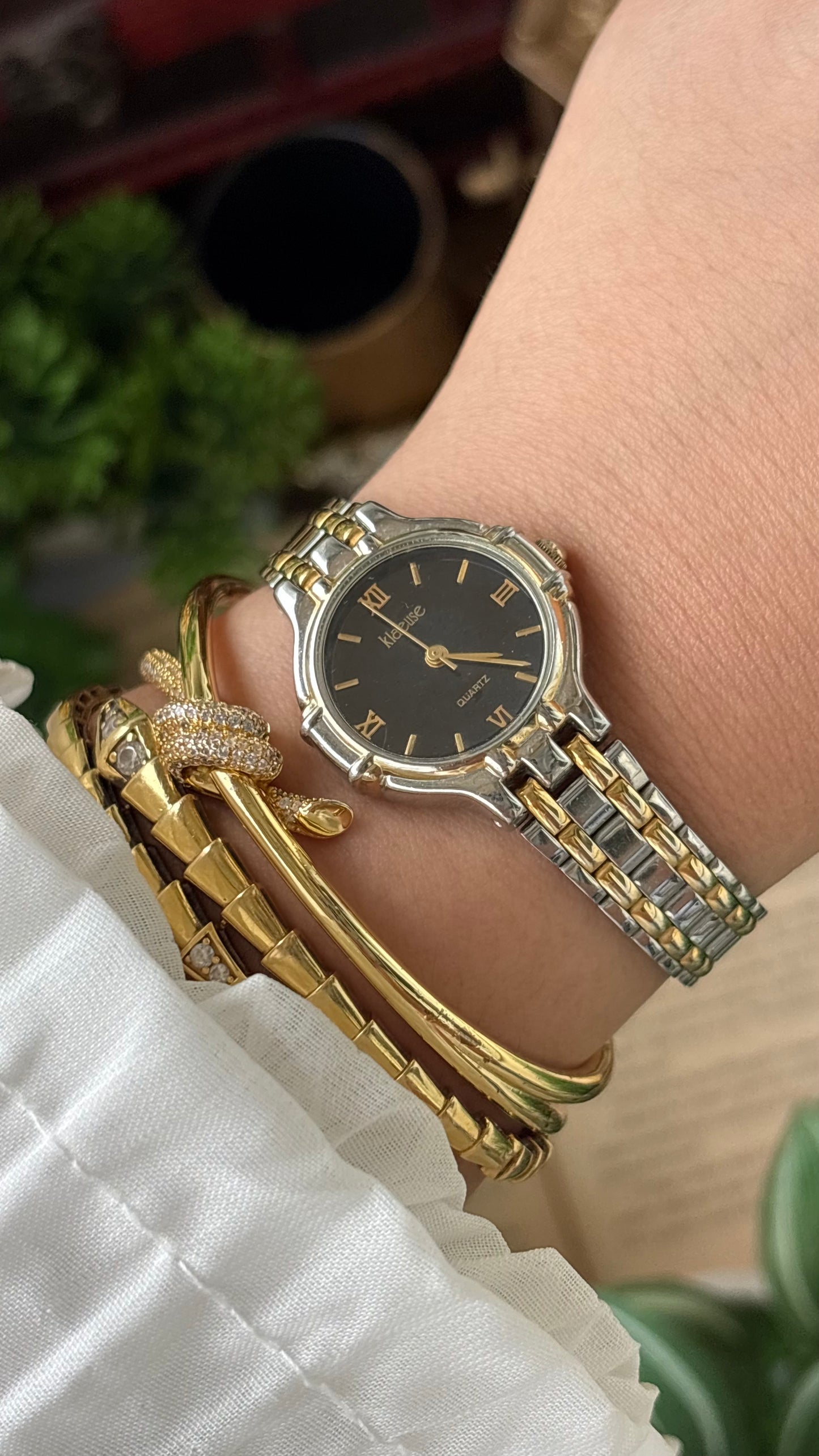 Vintage Klaeuse Watch in Two-Tone Black Minimalist Dial Quartz