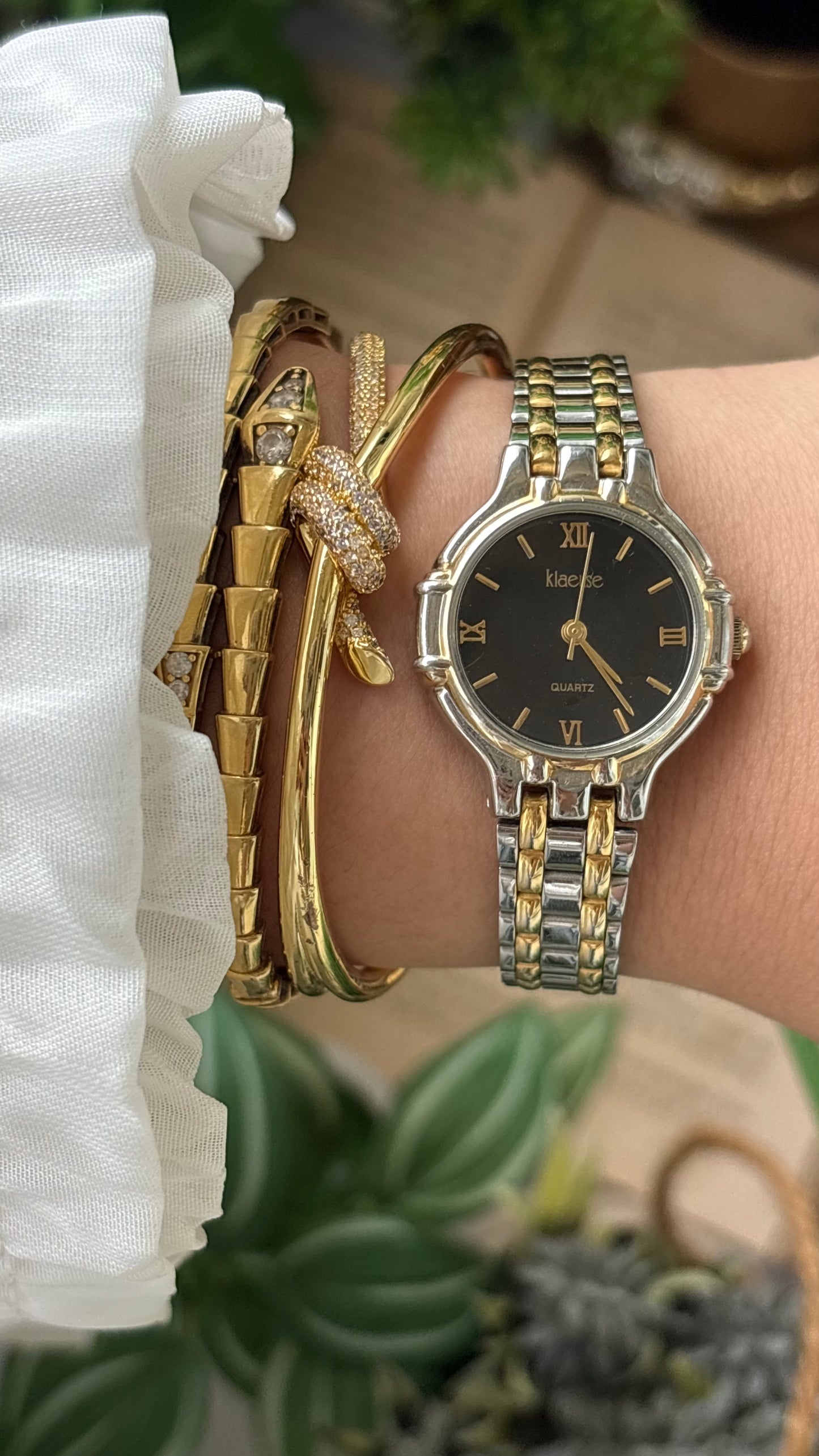 Vintage Klaeuse Watch in Two-Tone Black Minimalist Dial Quartz