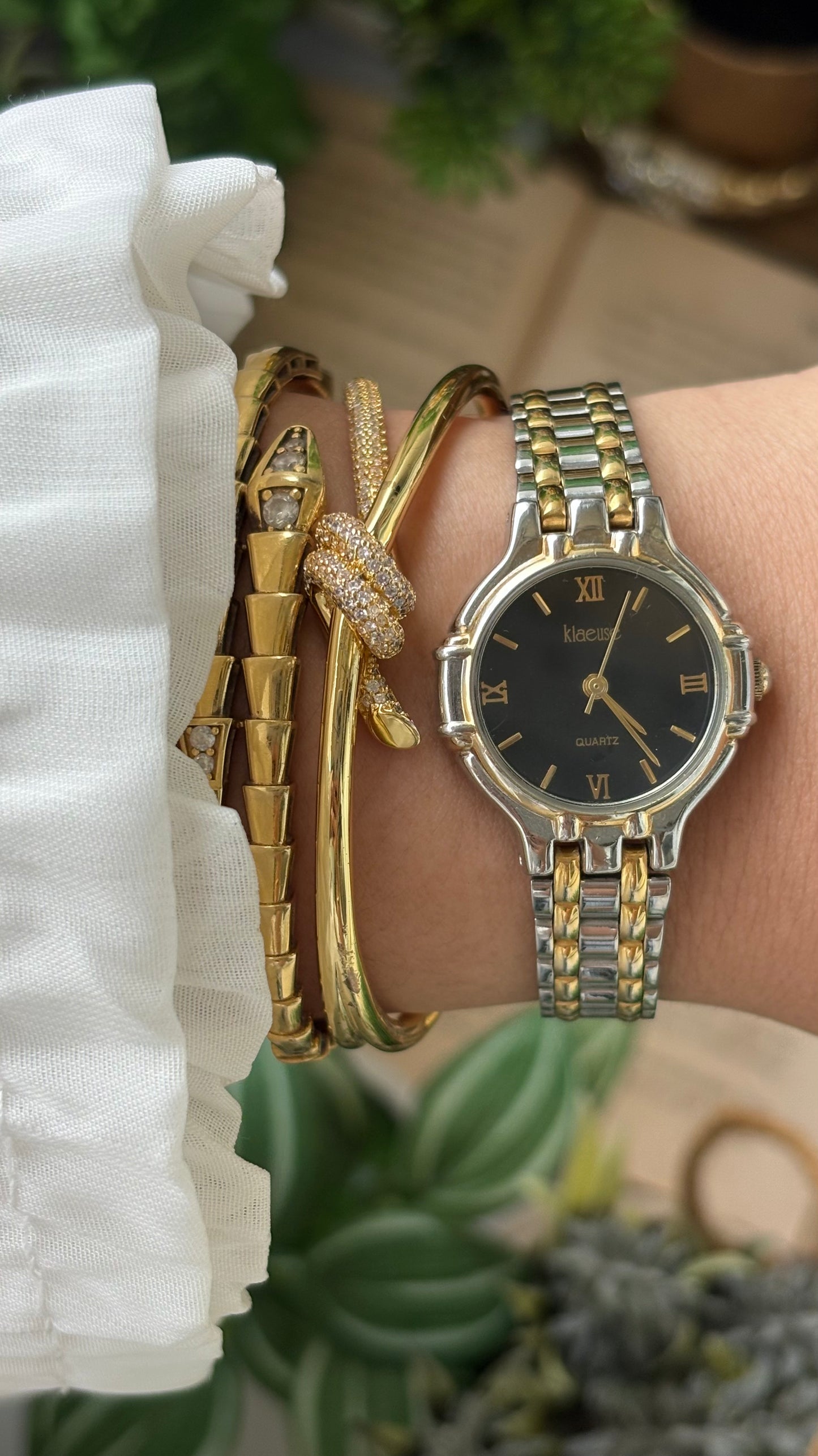 Vintage Klaeuse Watch in Two-Tone Black Minimalist Dial Quartz