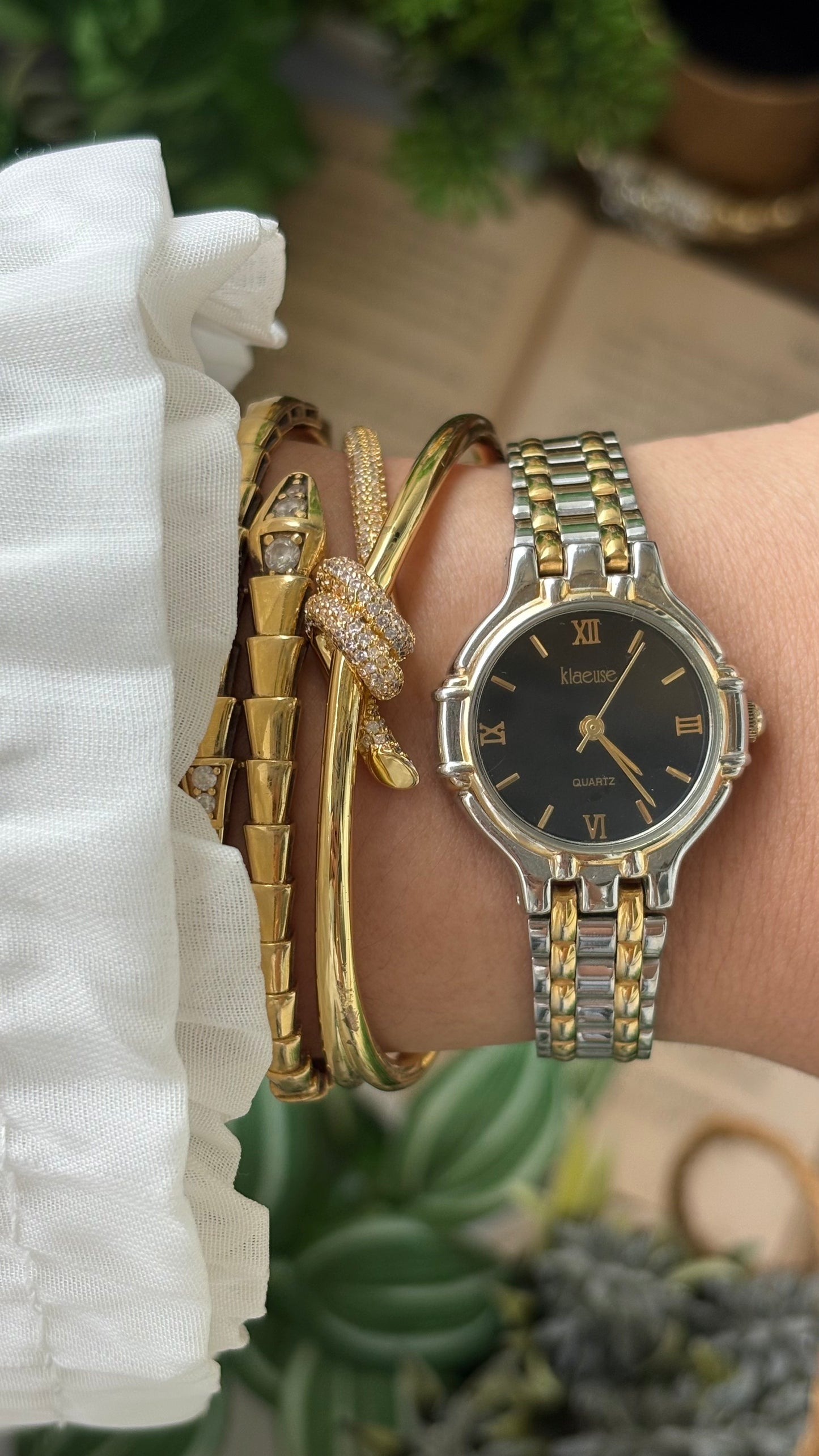 Vintage Klaeuse Watch in Two-Tone Black Minimalist Dial Quartz