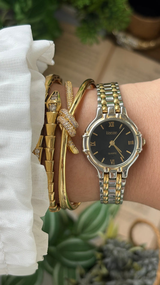 Vintage Klaeuse Watch in Two-Tone Black Minimalist Dial Quartz