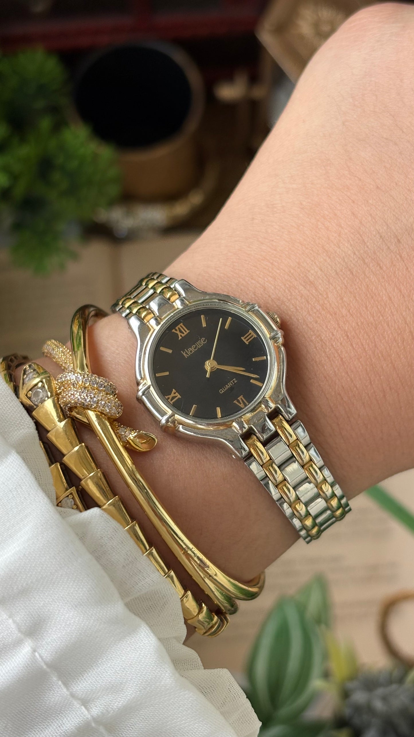 Vintage Klaeuse Watch in Two-Tone Black Minimalist Dial Quartz