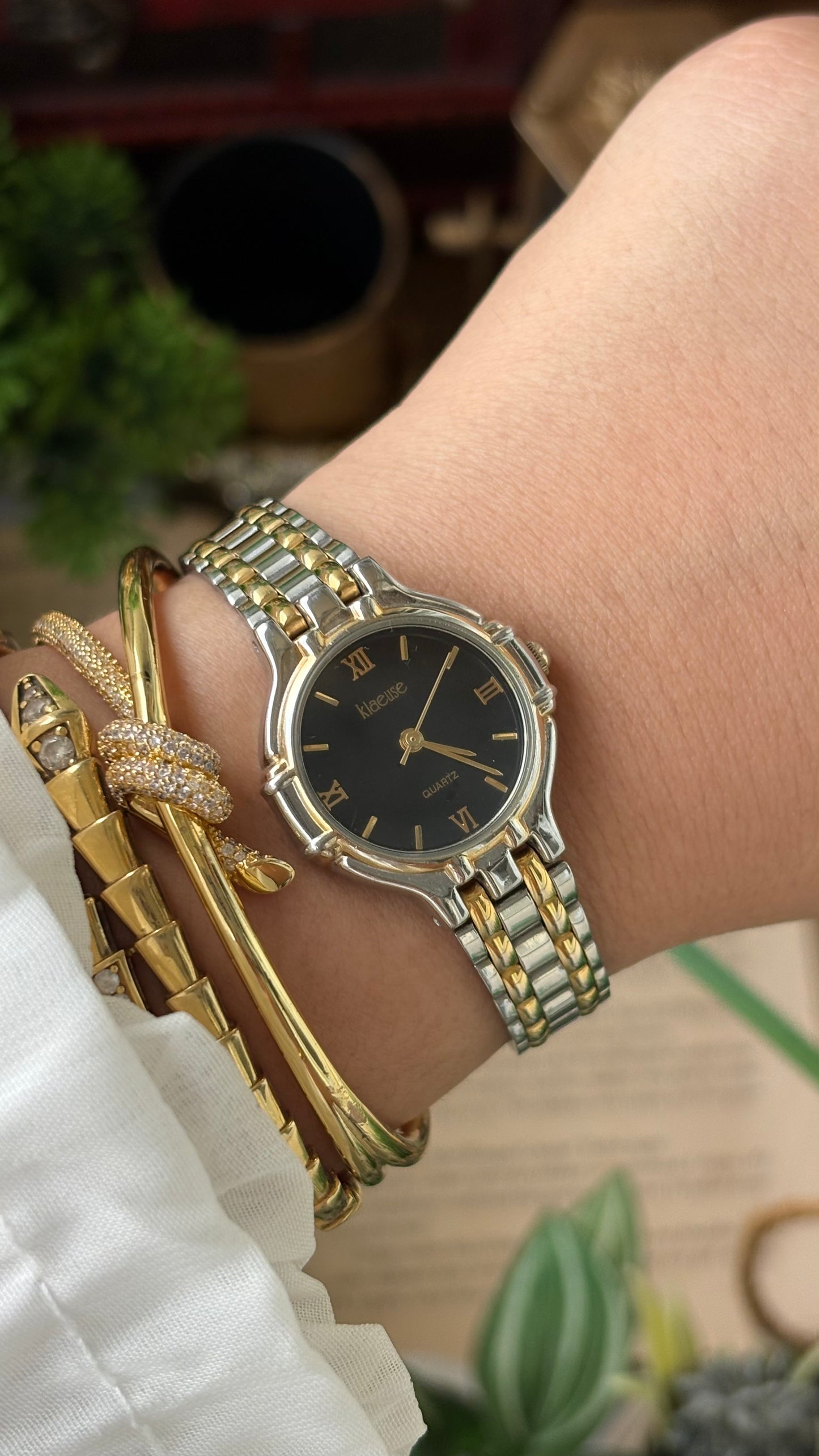 Vintage Klaeuse Watch in Two-Tone Black Minimalist Dial Quartz