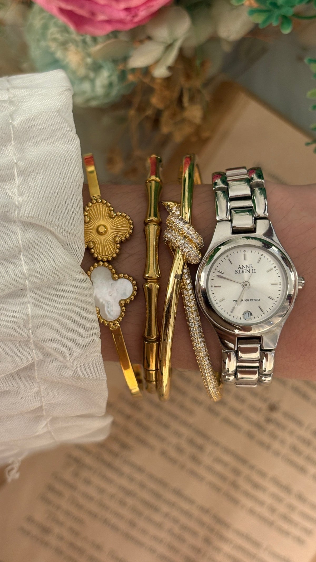 Vintage Anne Klein Date Window Watch in Silver Tone Quartz