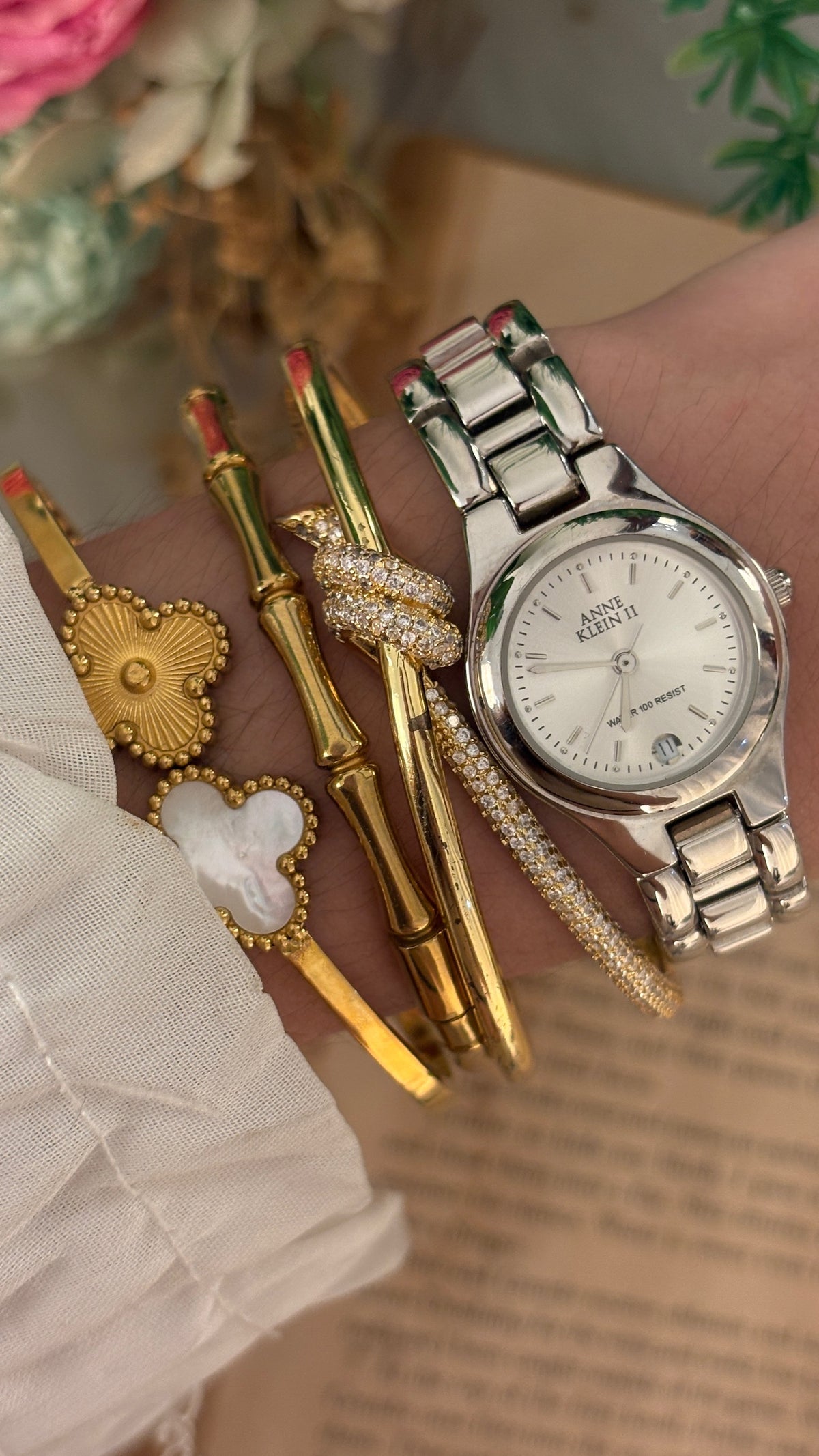 Vintage Anne Klein Date Window Watch in Silver Tone Quartz