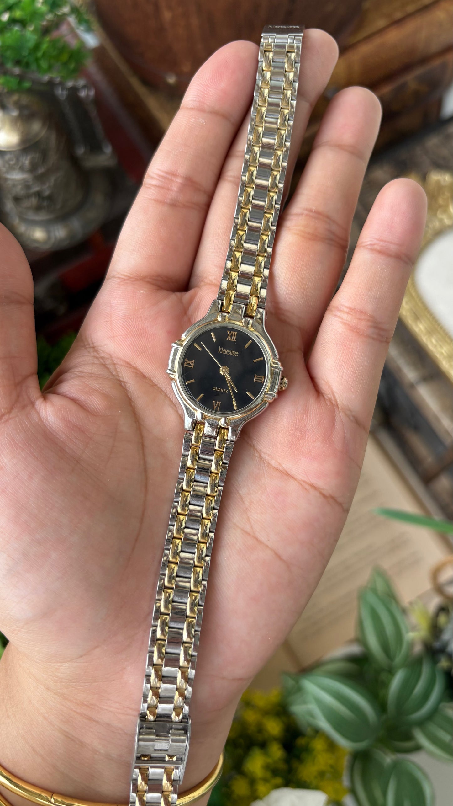 Vintage Klaeuse Watch in Two-Tone Black Minimalist Dial Quartz