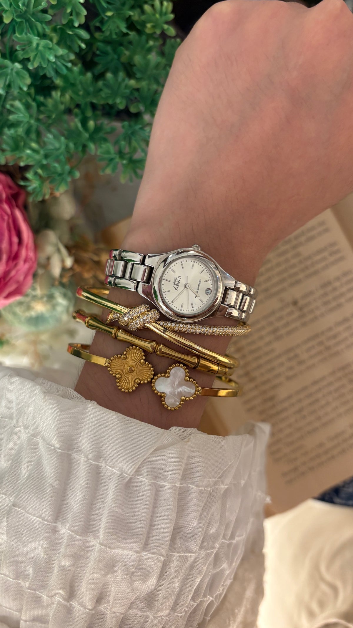Vintage Anne Klein Date Window Watch in Silver Tone Quartz