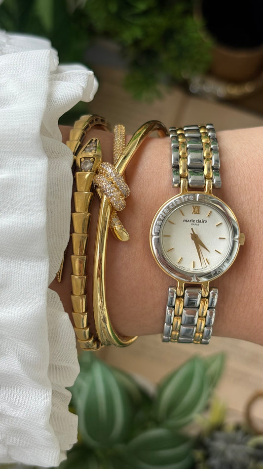 Rare Vintage Marie Claire Paris Watch in Two-Tone Minimalist Dial Japan Quartz