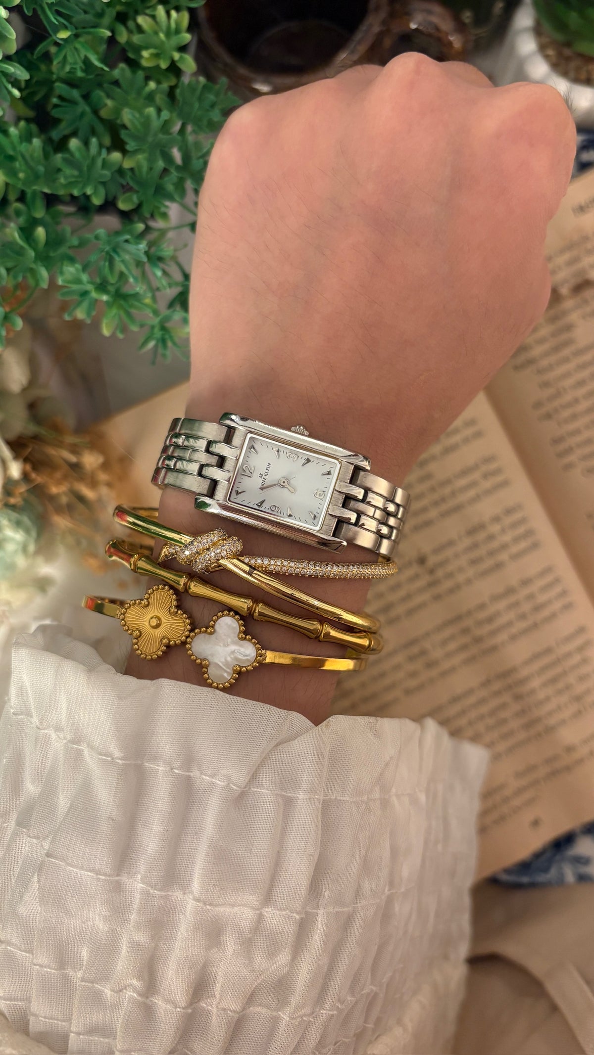 Vintage Anne Klein Minimalist Tank Watch in Silver Tone Quartz