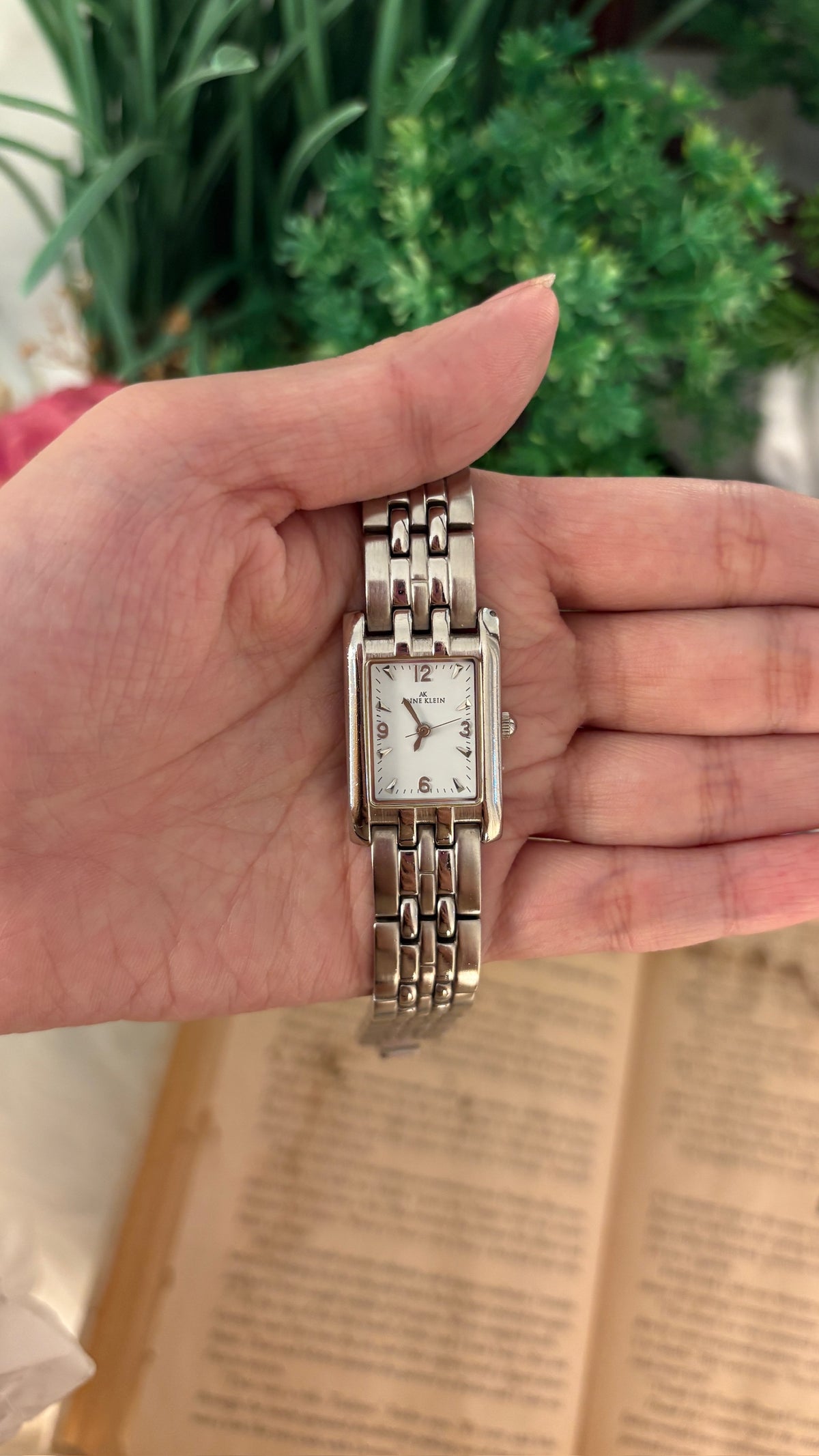 Vintage Anne Klein Minimalist Tank Watch in Silver Tone Quartz