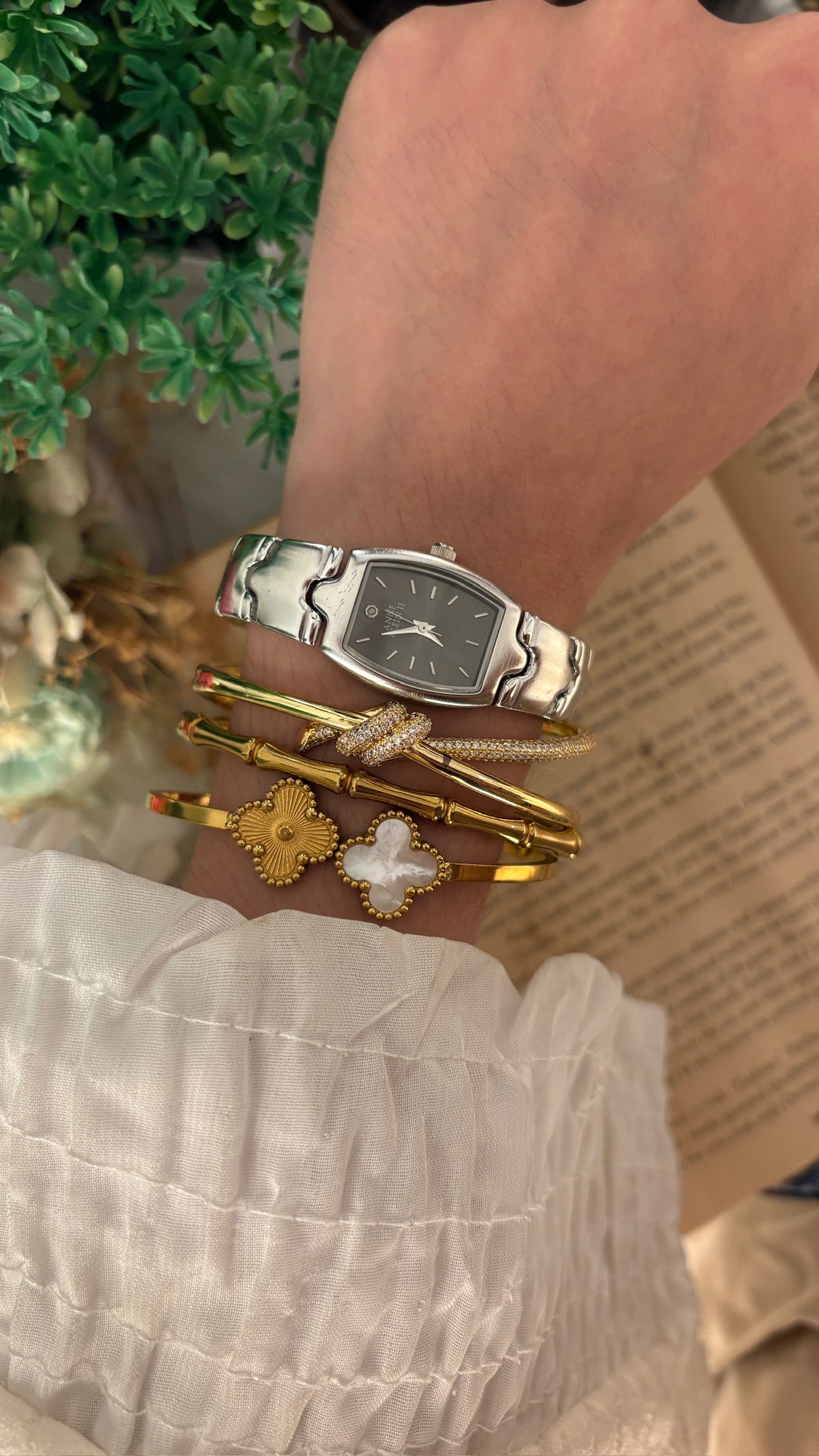 Rare Vintage Anne Klein Black Dial Barrel Watch in Silver Tone Quartz
